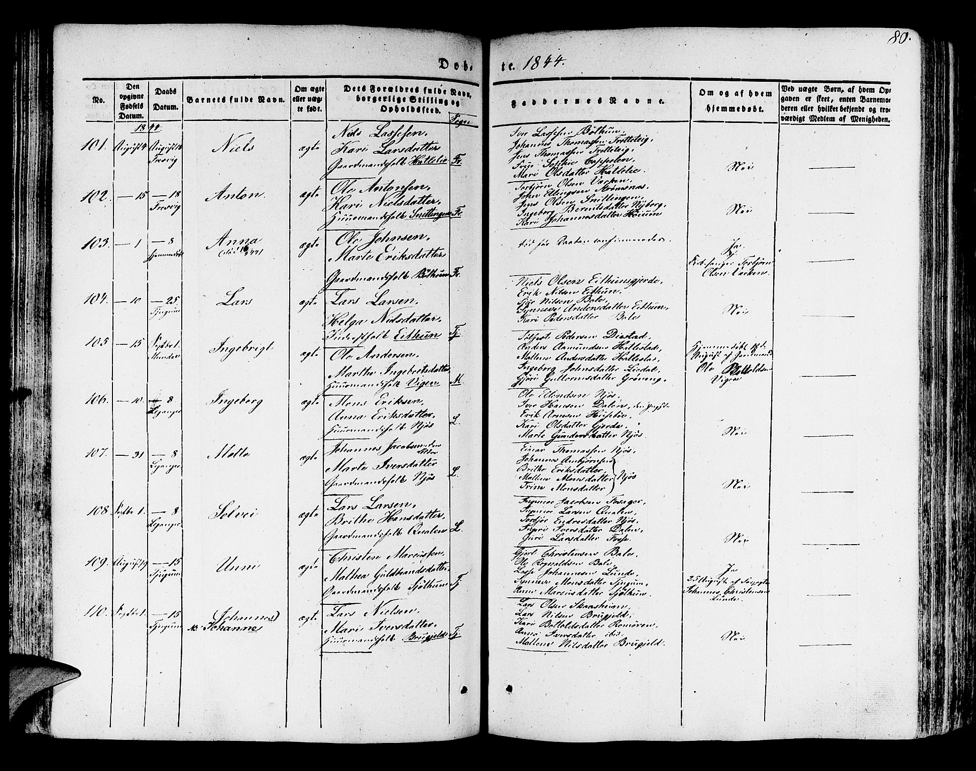 Leikanger sokneprestembete, AV/SAB-A-81001/H/Haa/Haaa/L0007: Parish register (official) no. A 7, 1838-1851, p. 80