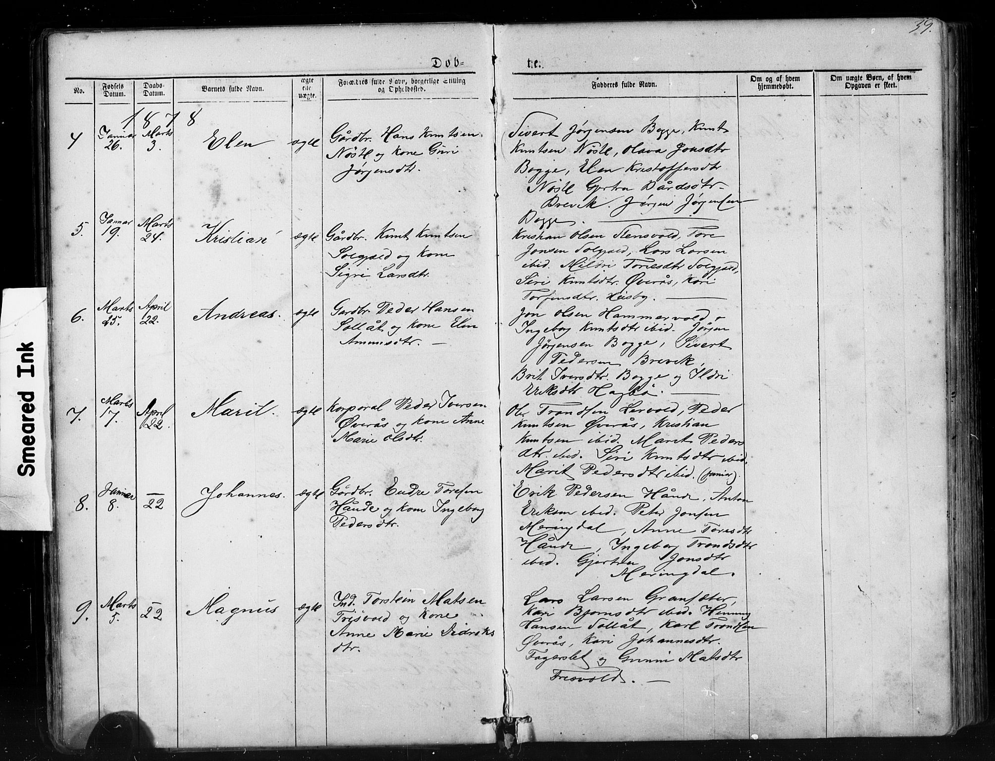 Ministerialprotokoller, klokkerbøker og fødselsregistre - Møre og Romsdal, SAT/A-1454/552/L0638: Parish register (copy) no. 552C01, 1867-1902, p. 39