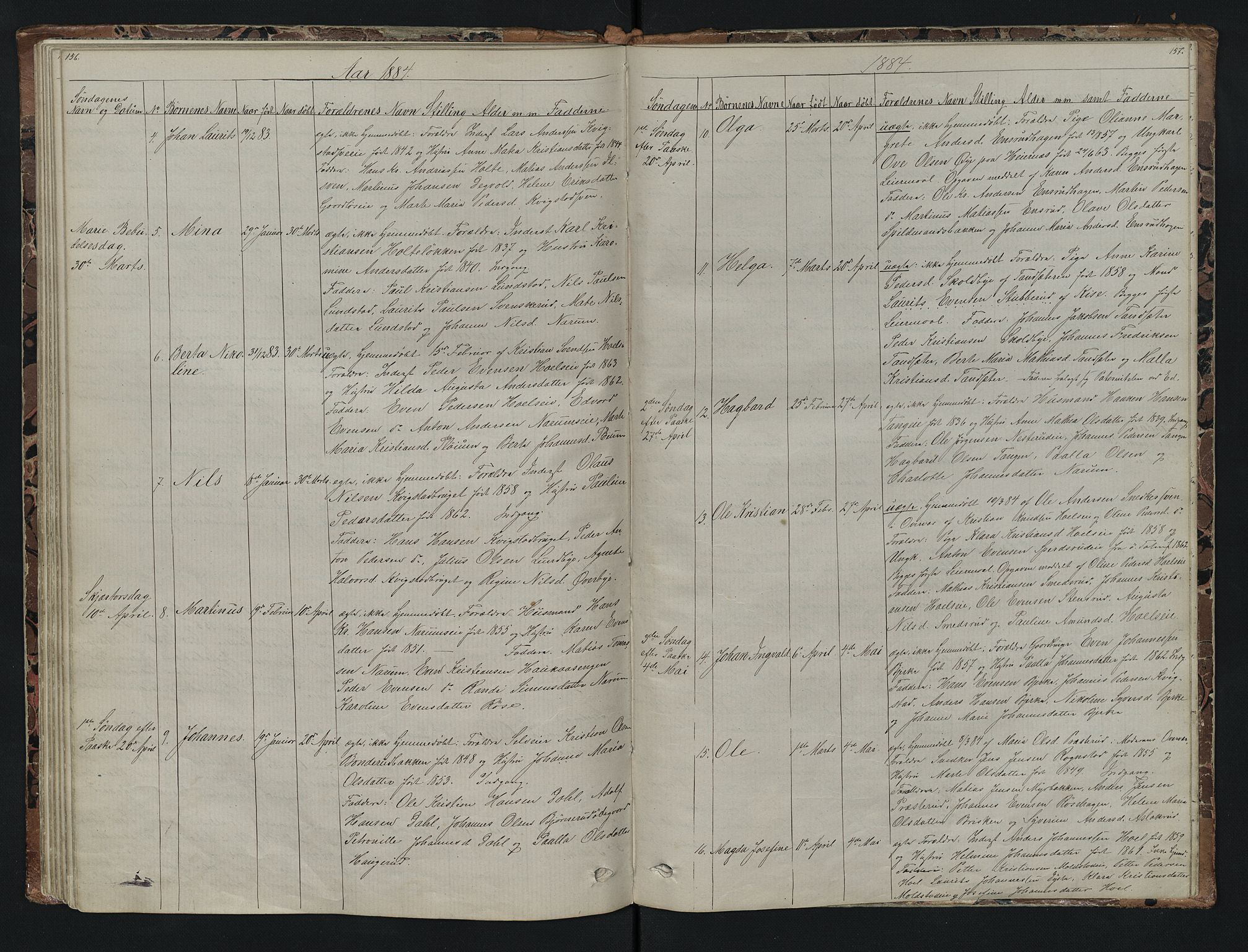 Vestre Toten prestekontor, SAH/PREST-108/H/Ha/Hab/L0007: Parish register (copy) no. 7, 1872-1900, p. 156-157