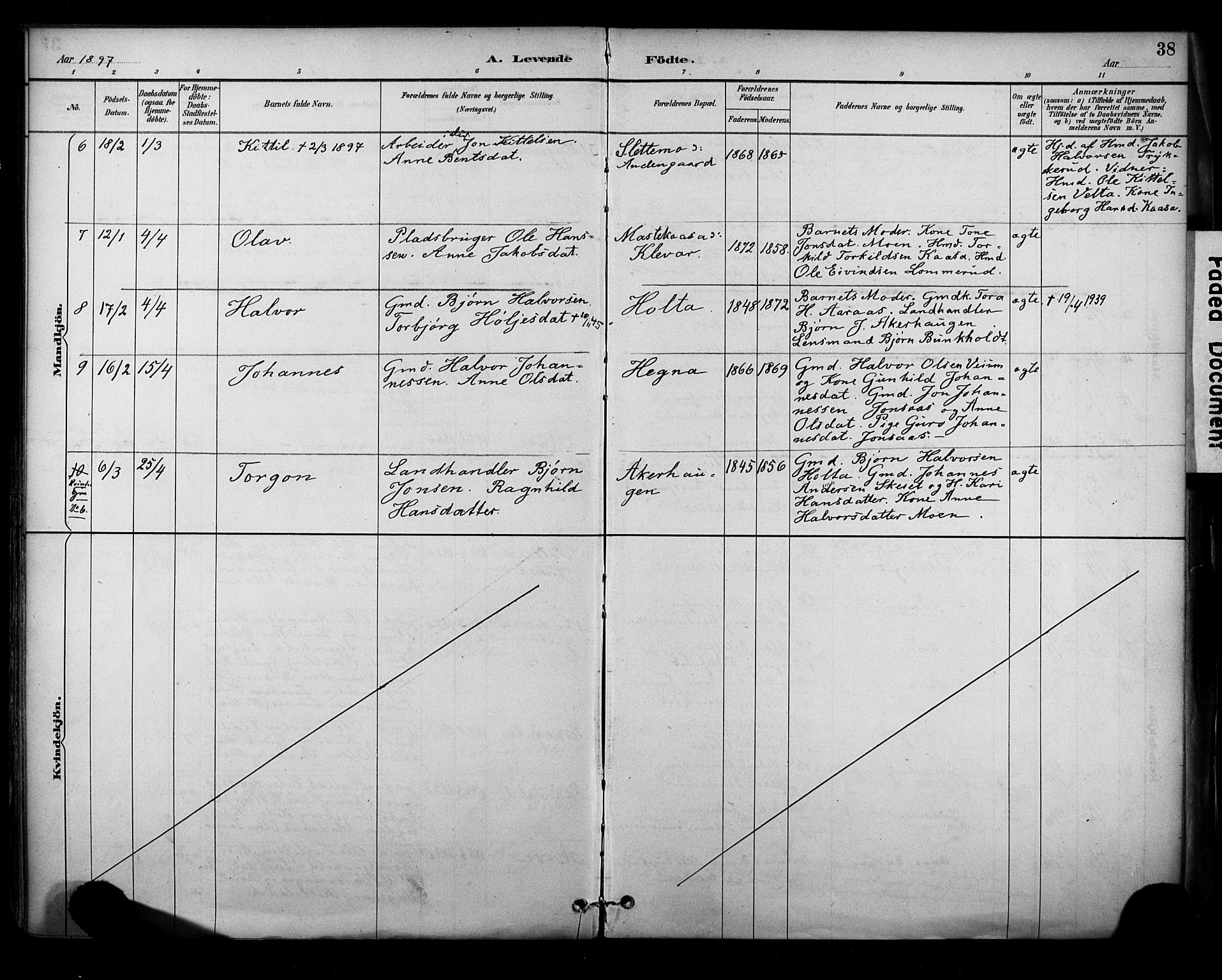 Sauherad kirkebøker, AV/SAKO-A-298/F/Fa/L0009: Parish register (official) no. I 9, 1887-1912, p. 38