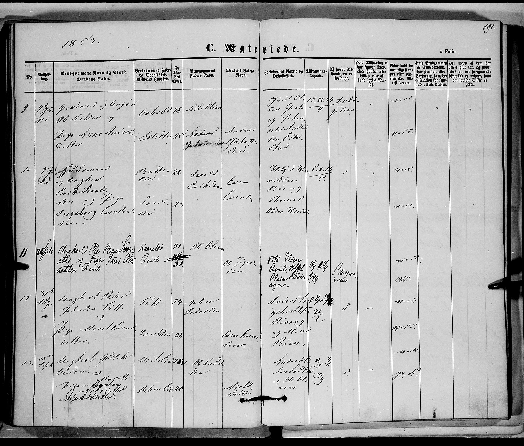 Vestre Slidre prestekontor, SAH/PREST-136/H/Ha/Haa/L0001: Parish register (official) no. 1, 1844-1855, p. 191