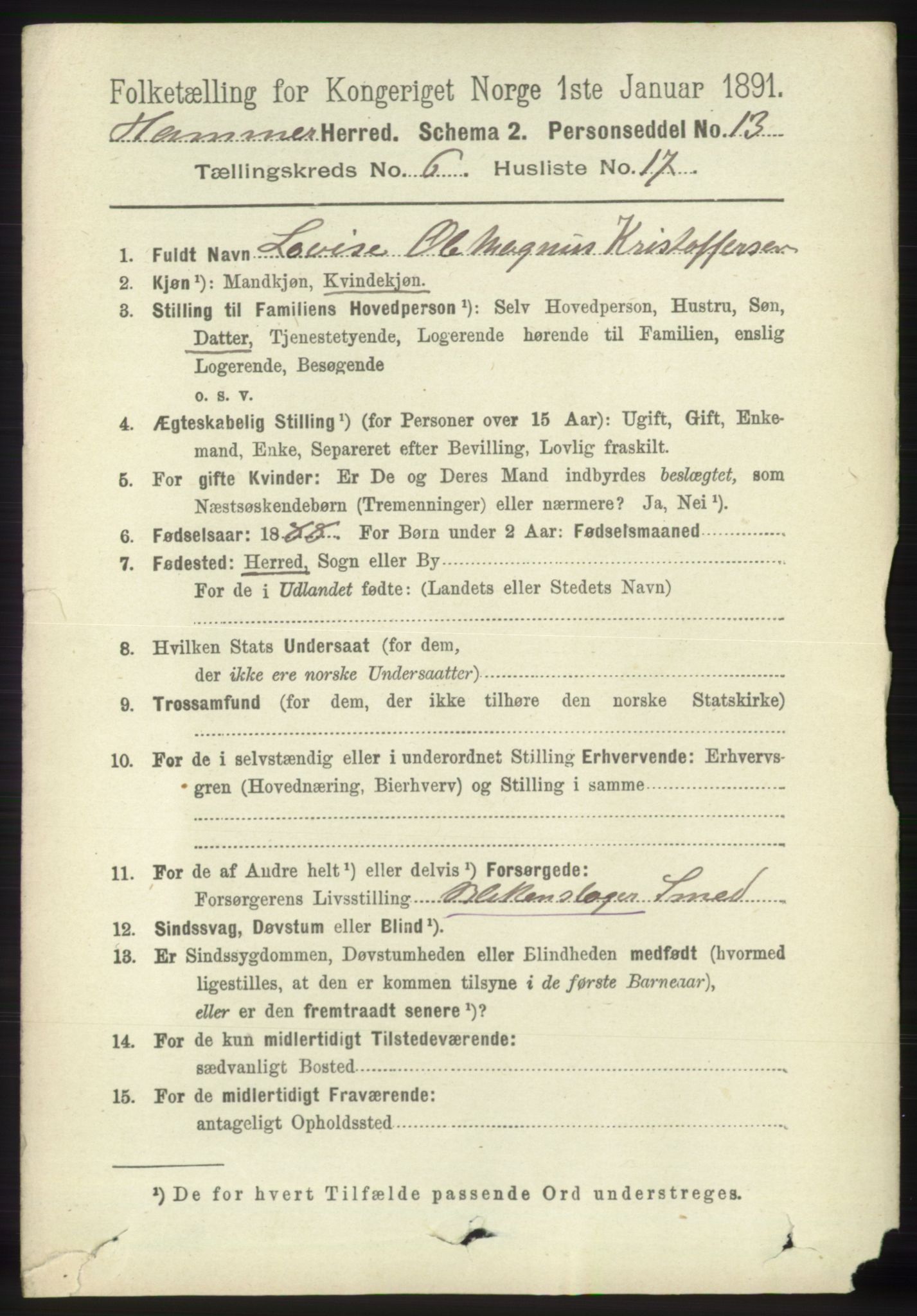 RA, 1891 census for 1254 Hamre, 1891, p. 1651