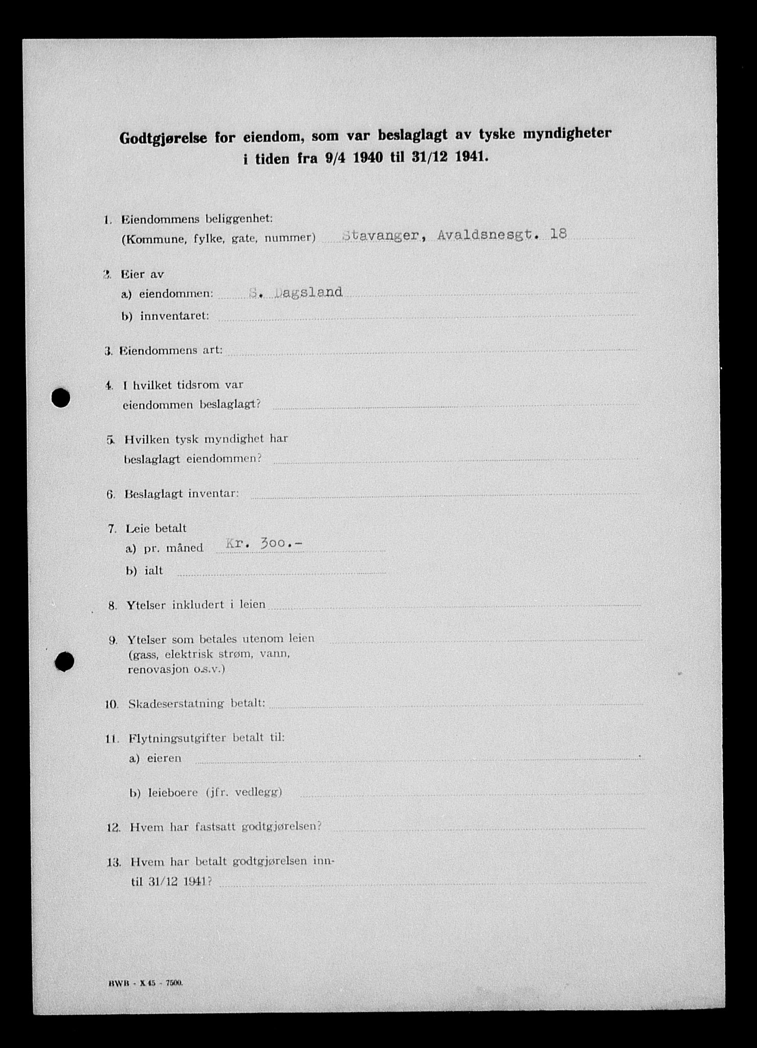 Justisdepartementet, Tilbakeføringskontoret for inndratte formuer, AV/RA-S-1564/I/L1014: Godtgjørelse for beslaglagt eiendom, 1940-1941, p. 21