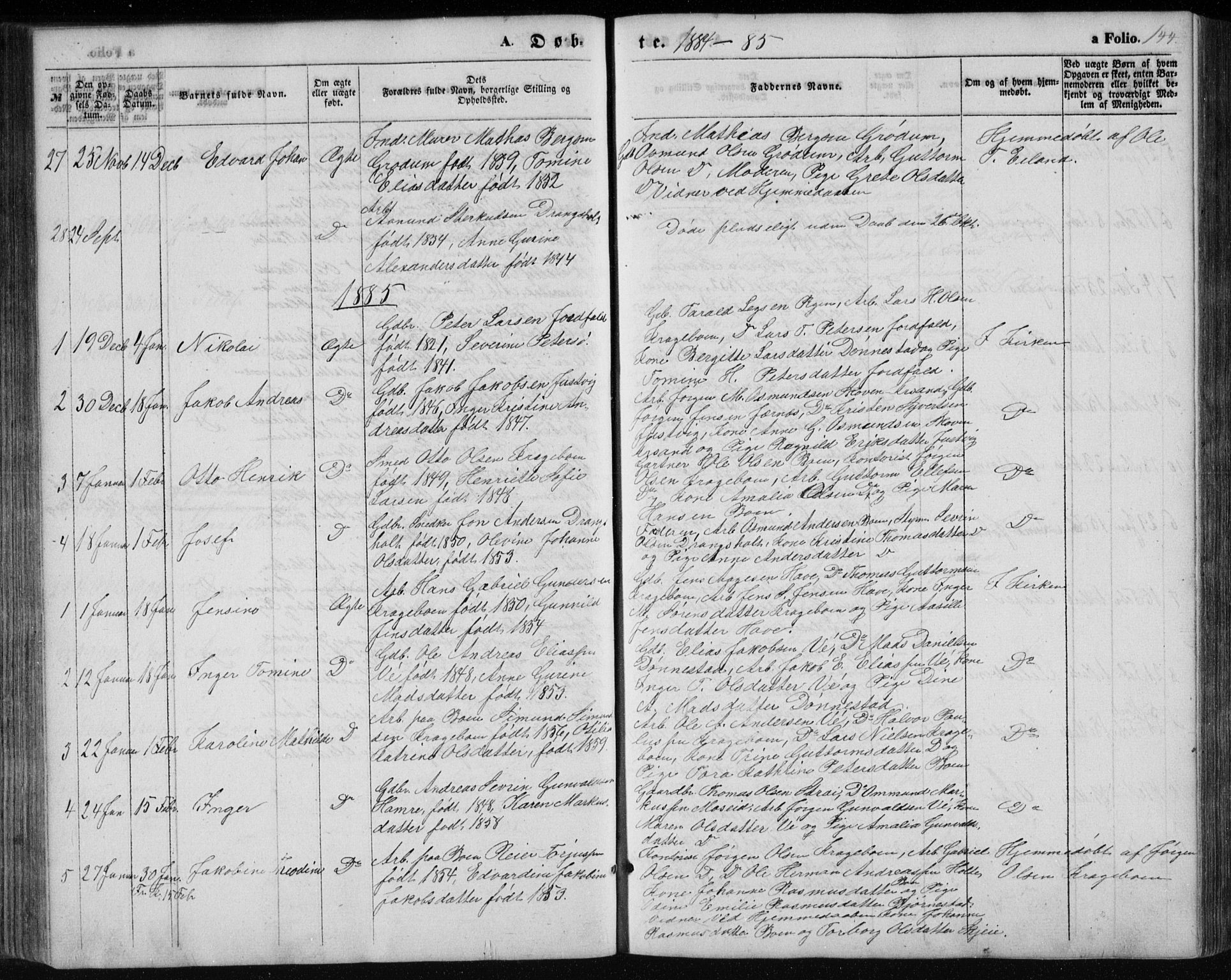 Tveit sokneprestkontor, AV/SAK-1111-0043/F/Fb/L0003: Parish register (copy) no. B 3, 1854-1886, p. 144