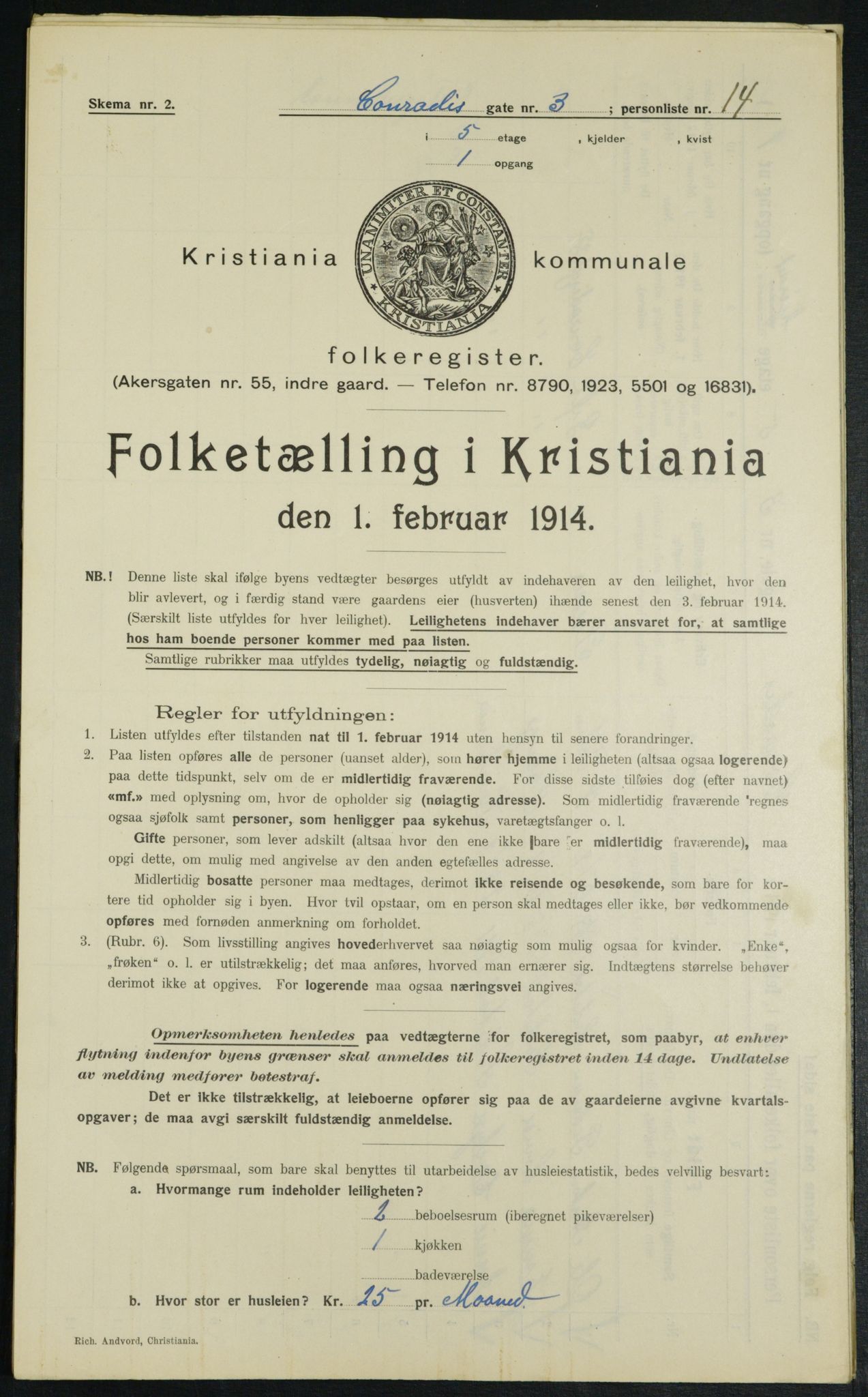 OBA, Municipal Census 1914 for Kristiania, 1914, p. 13545