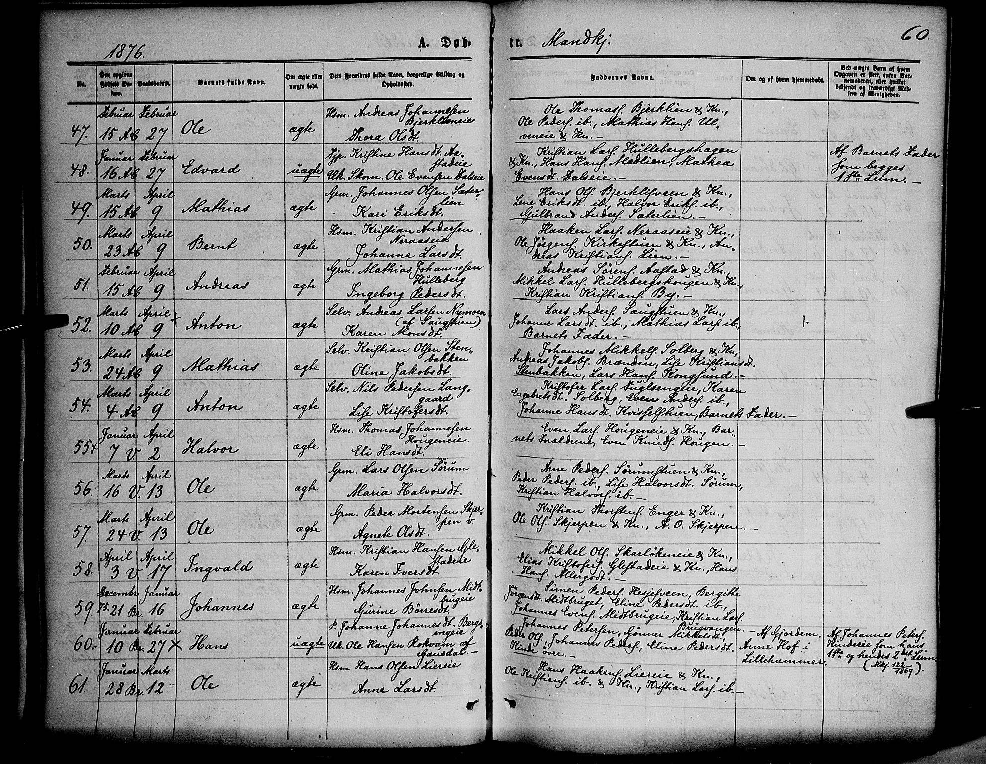 Ringsaker prestekontor, AV/SAH-PREST-014/K/Ka/L0011: Parish register (official) no. 11, 1870-1878, p. 60