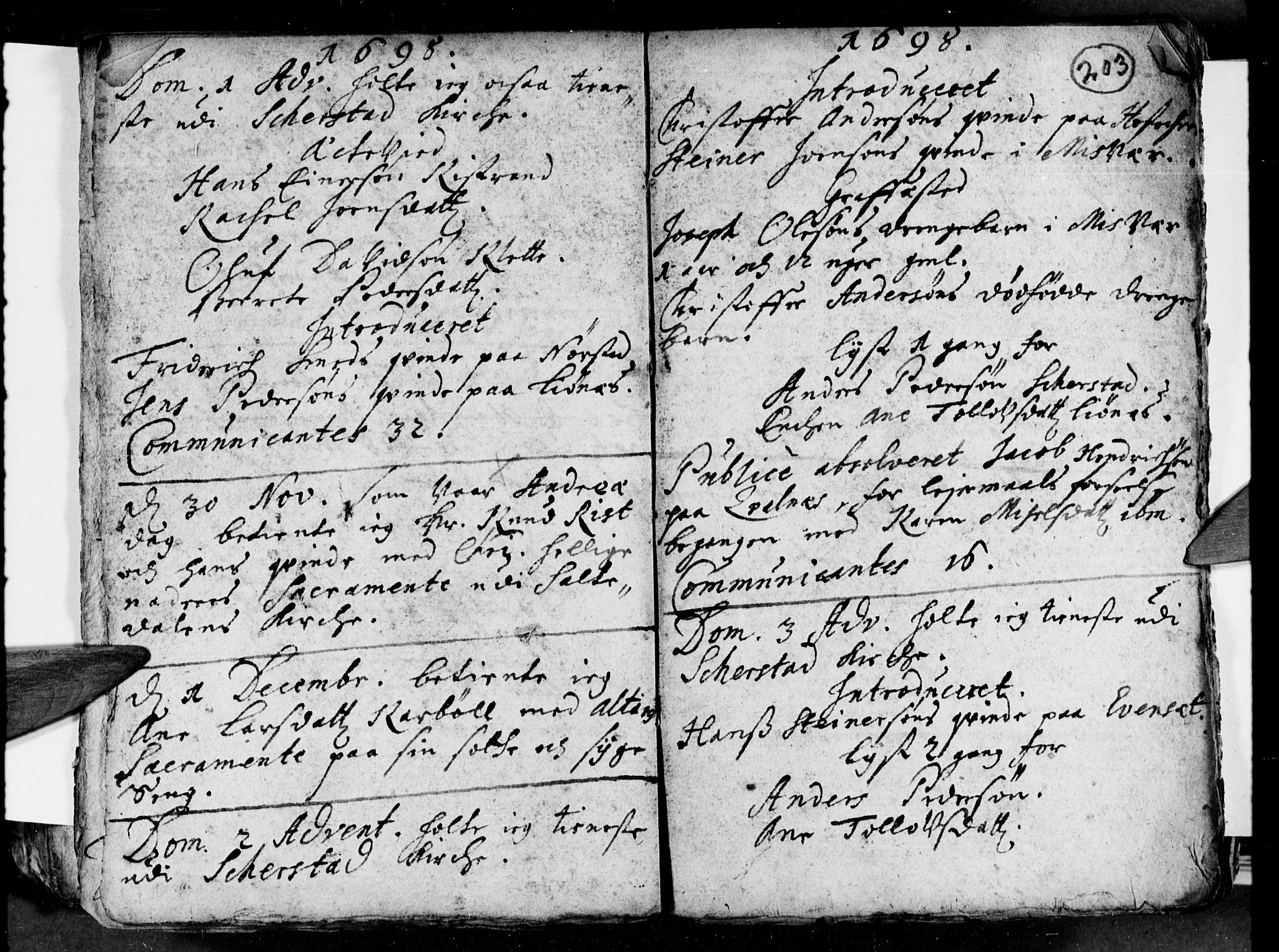 Ministerialprotokoller, klokkerbøker og fødselsregistre - Nordland, AV/SAT-A-1459/852/L0732: Parish register (official) no. 852A02, 1690-1699, p. 203