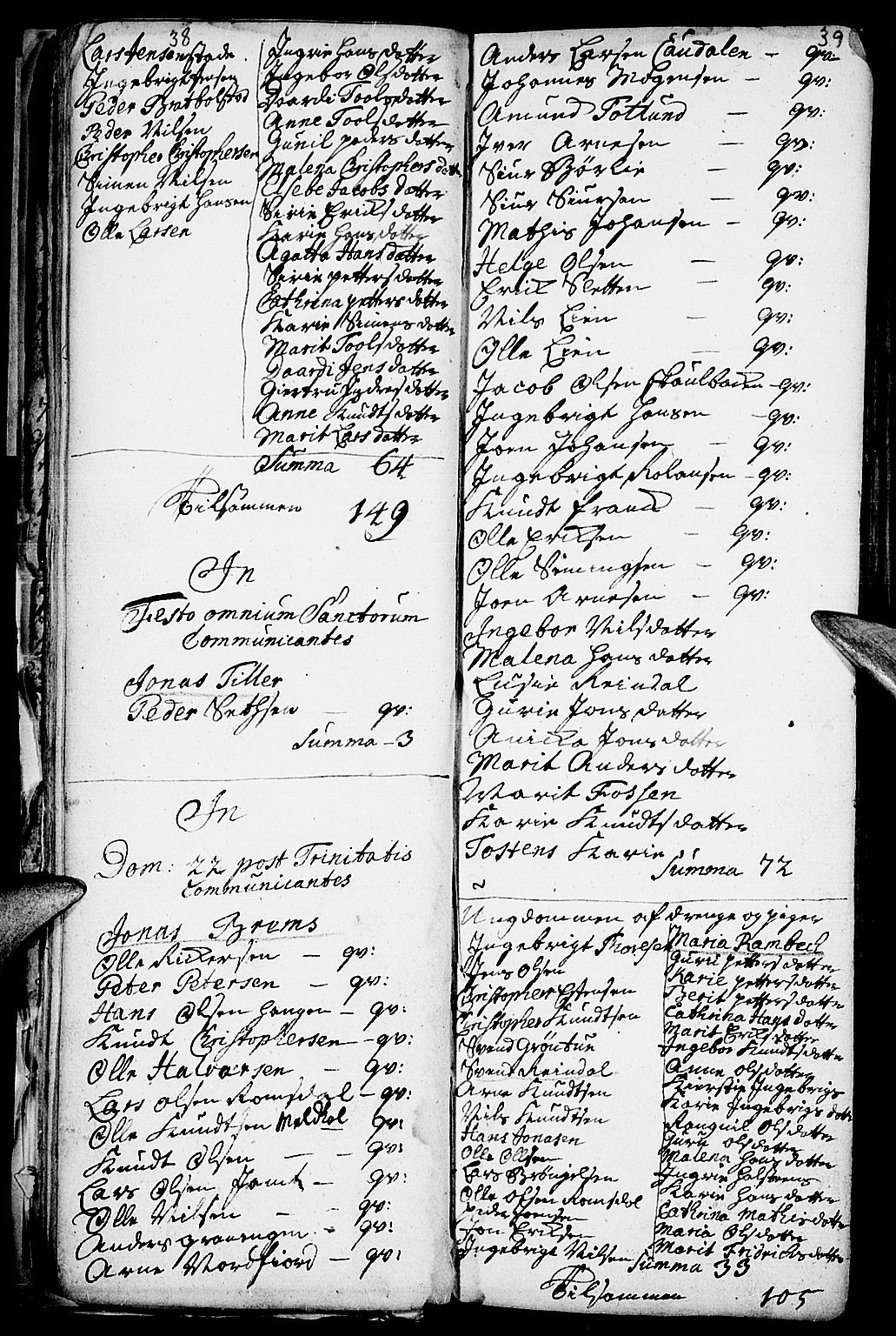 Kvikne prestekontor, SAH/PREST-064/H/Ha/Haa/L0001: Parish register (official) no. 1, 1740-1756, p. 38-39