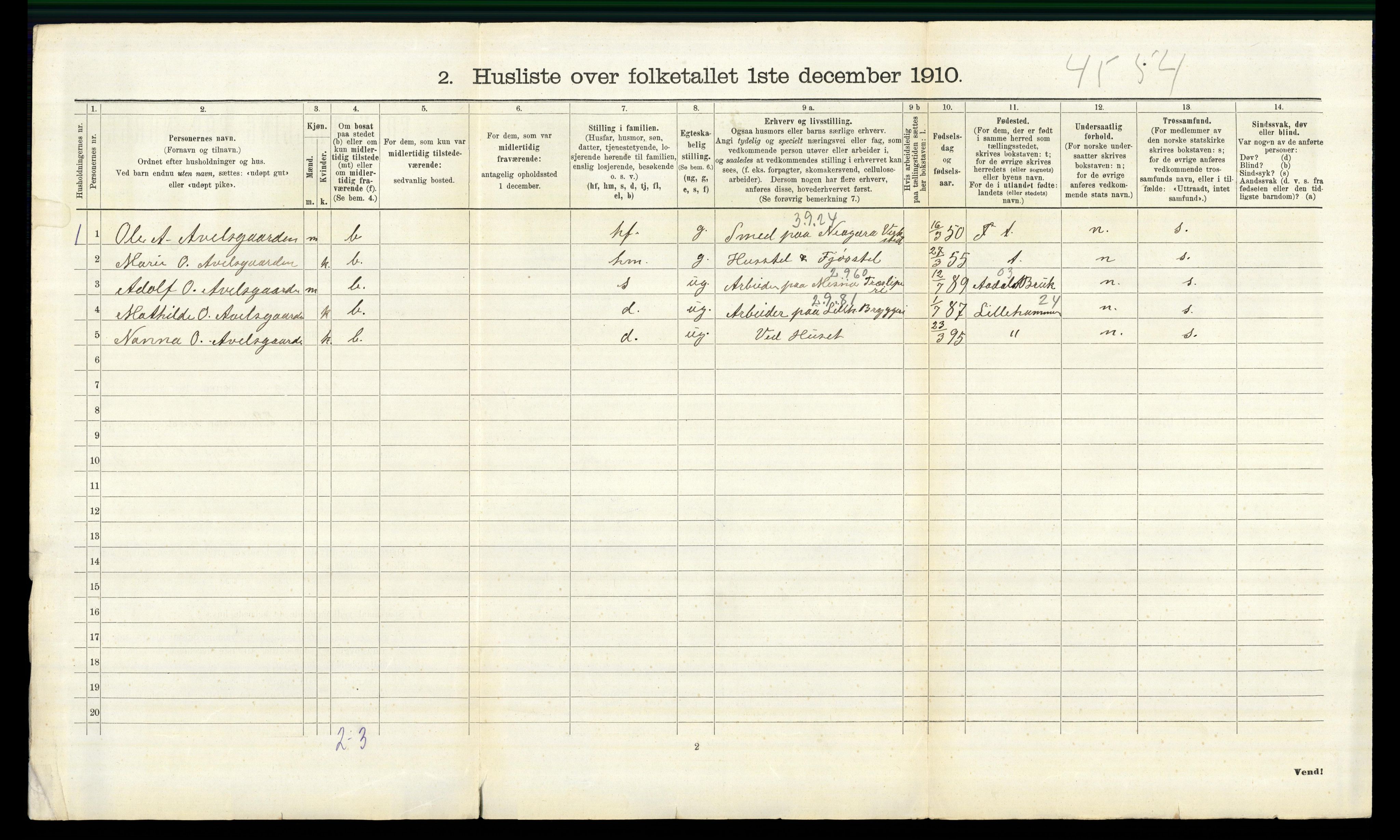 RA, 1910 census for Fåberg, 1910, p. 1579