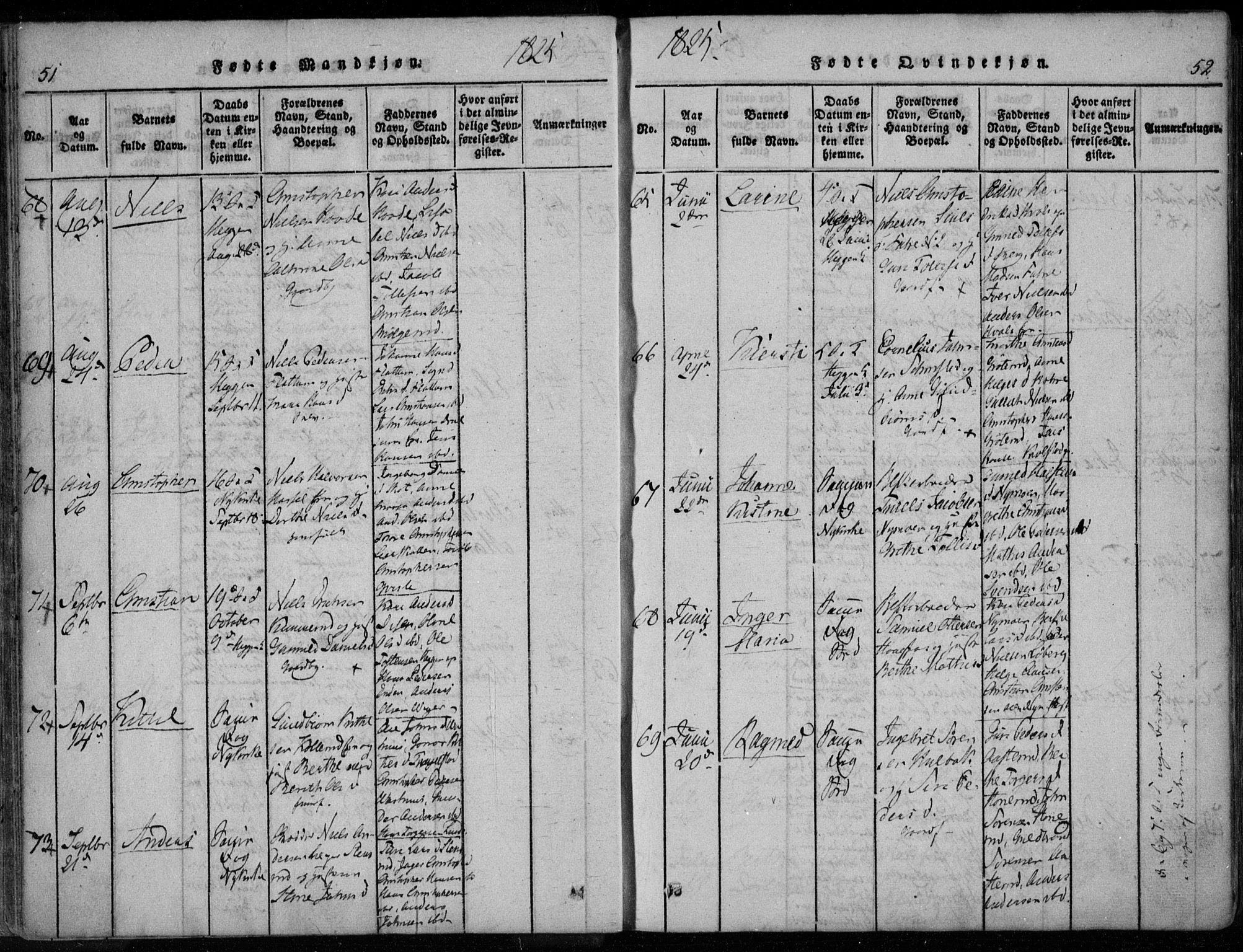 Modum kirkebøker, AV/SAKO-A-234/F/Fa/L0005: Parish register (official) no. 5, 1824-1841, p. 51-52