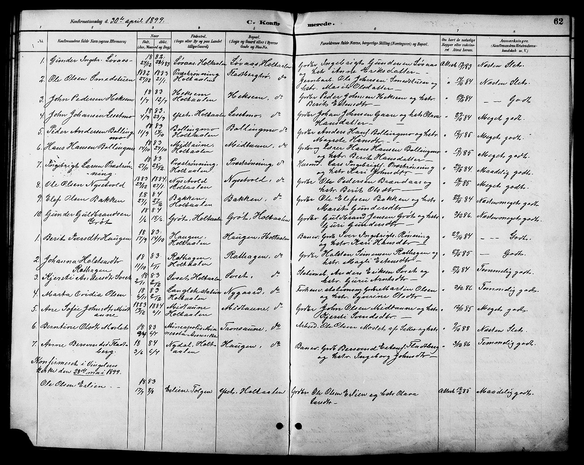 Ministerialprotokoller, klokkerbøker og fødselsregistre - Sør-Trøndelag, SAT/A-1456/685/L0978: Parish register (copy) no. 685C03, 1891-1907, p. 62