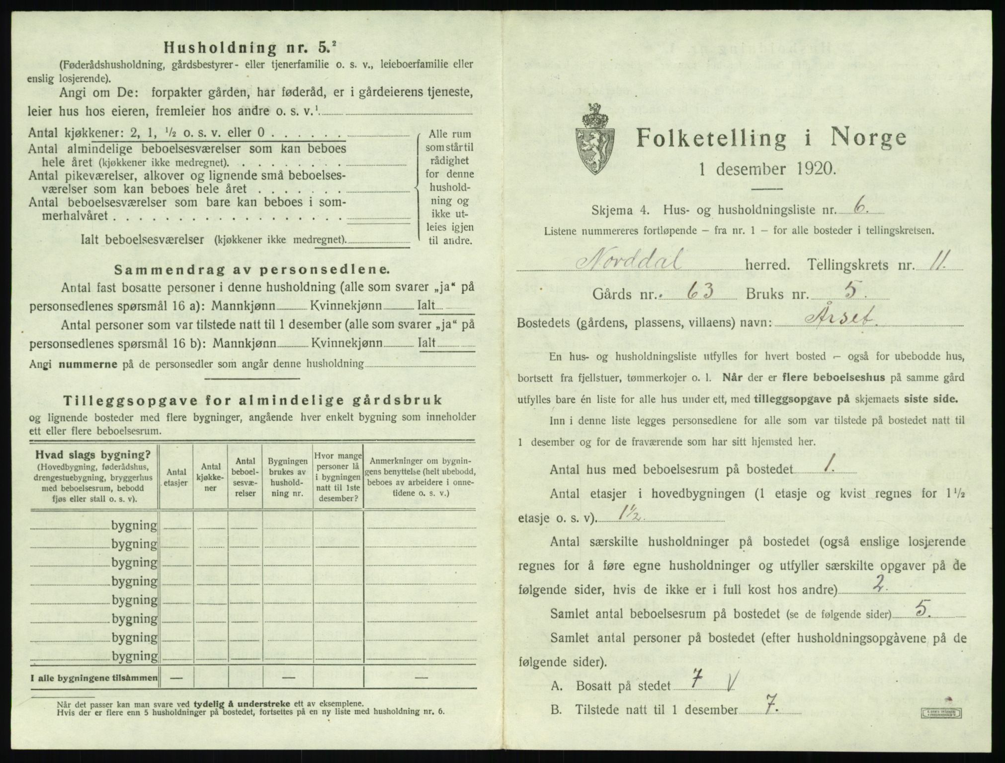 SAT, 1920 census for Norddal, 1920, p. 865