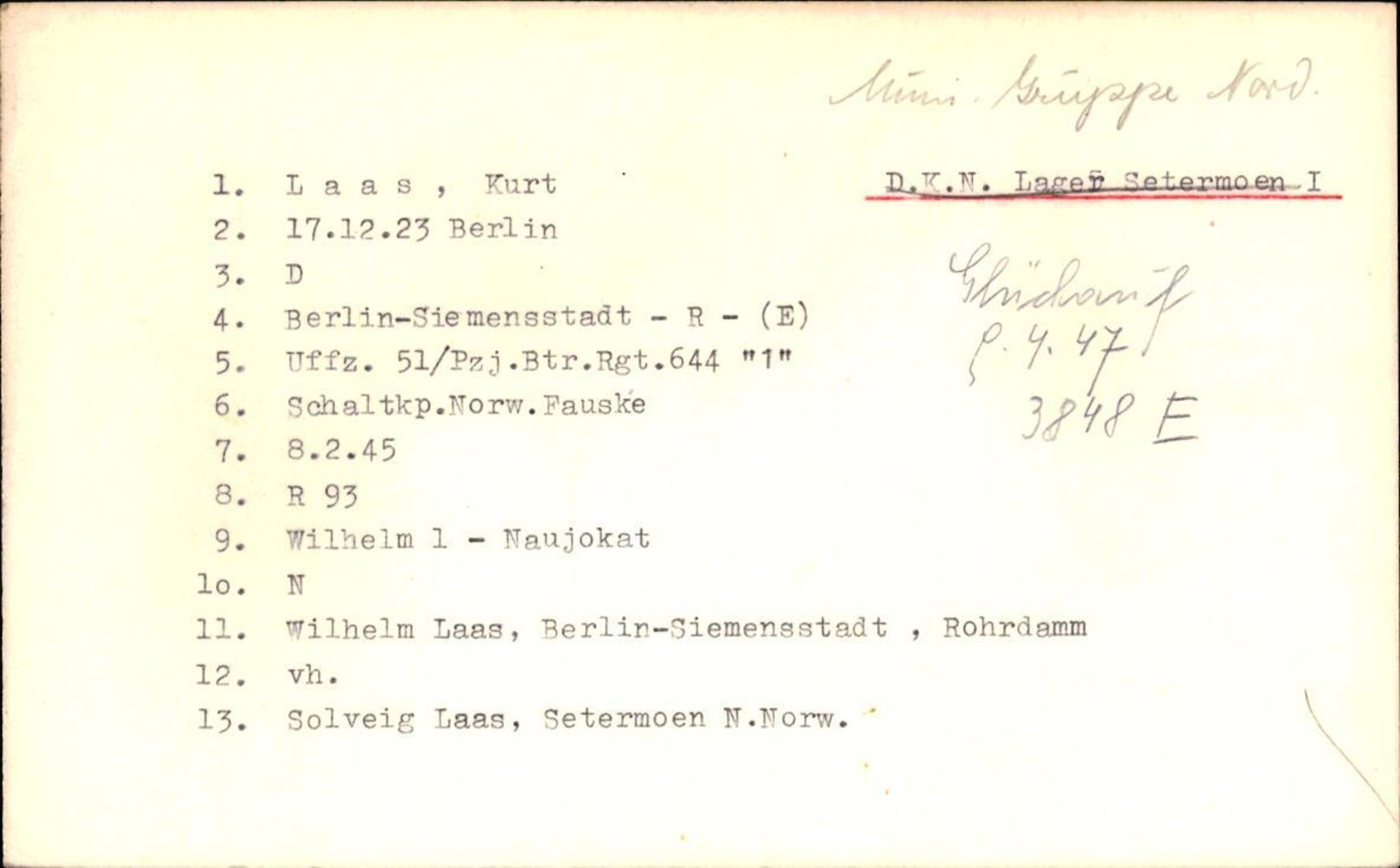 Hjemsendte tyskere , AV/RA-RAFA-6487/D/Db/L0017: Küchler-Liedkte, 1945-1947, p. 442