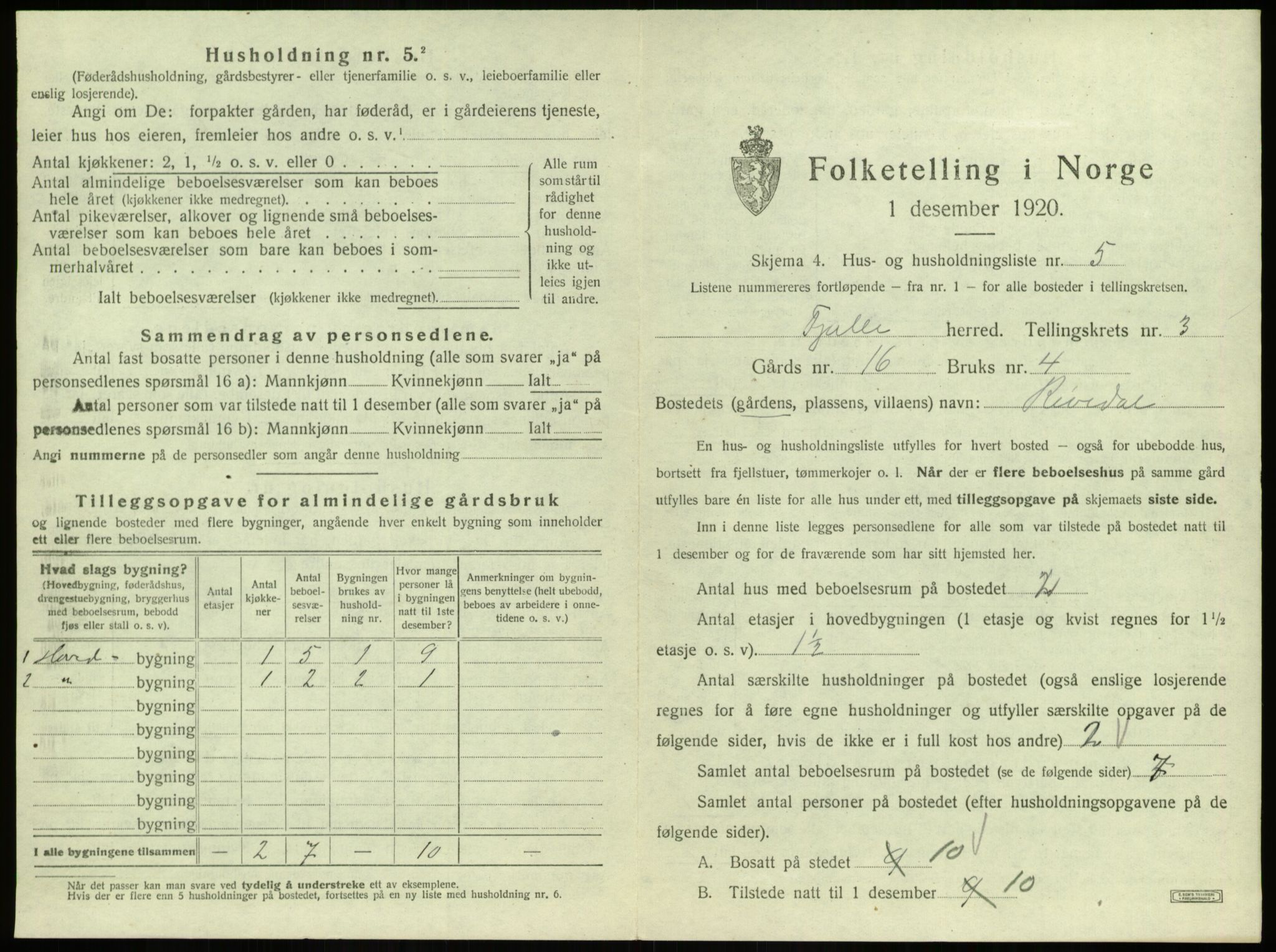 SAB, 1920 census for Fjaler, 1920, p. 310