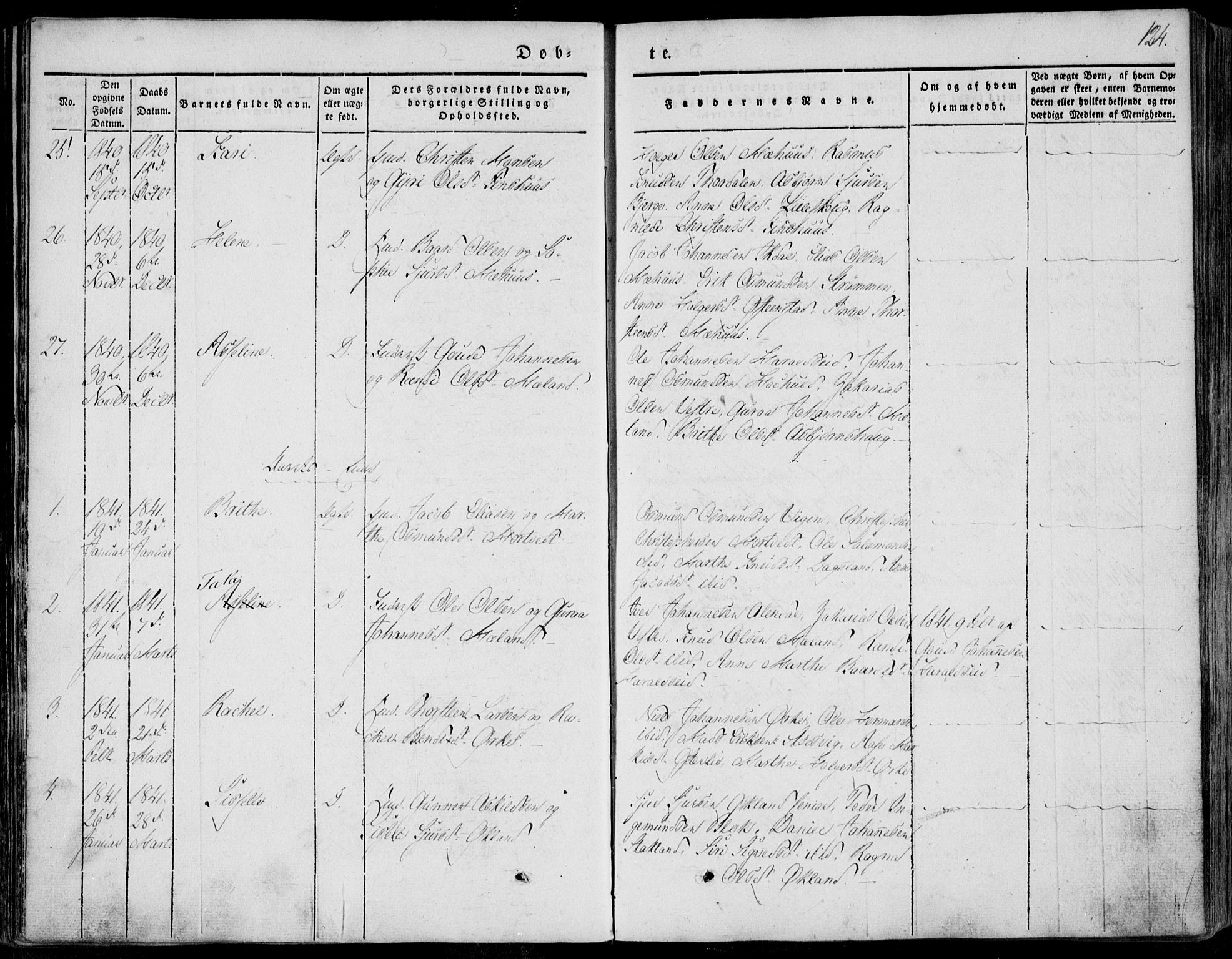 Skjold sokneprestkontor, AV/SAST-A-101847/H/Ha/Haa/L0006: Parish register (official) no. A 6.1, 1835-1858, p. 124