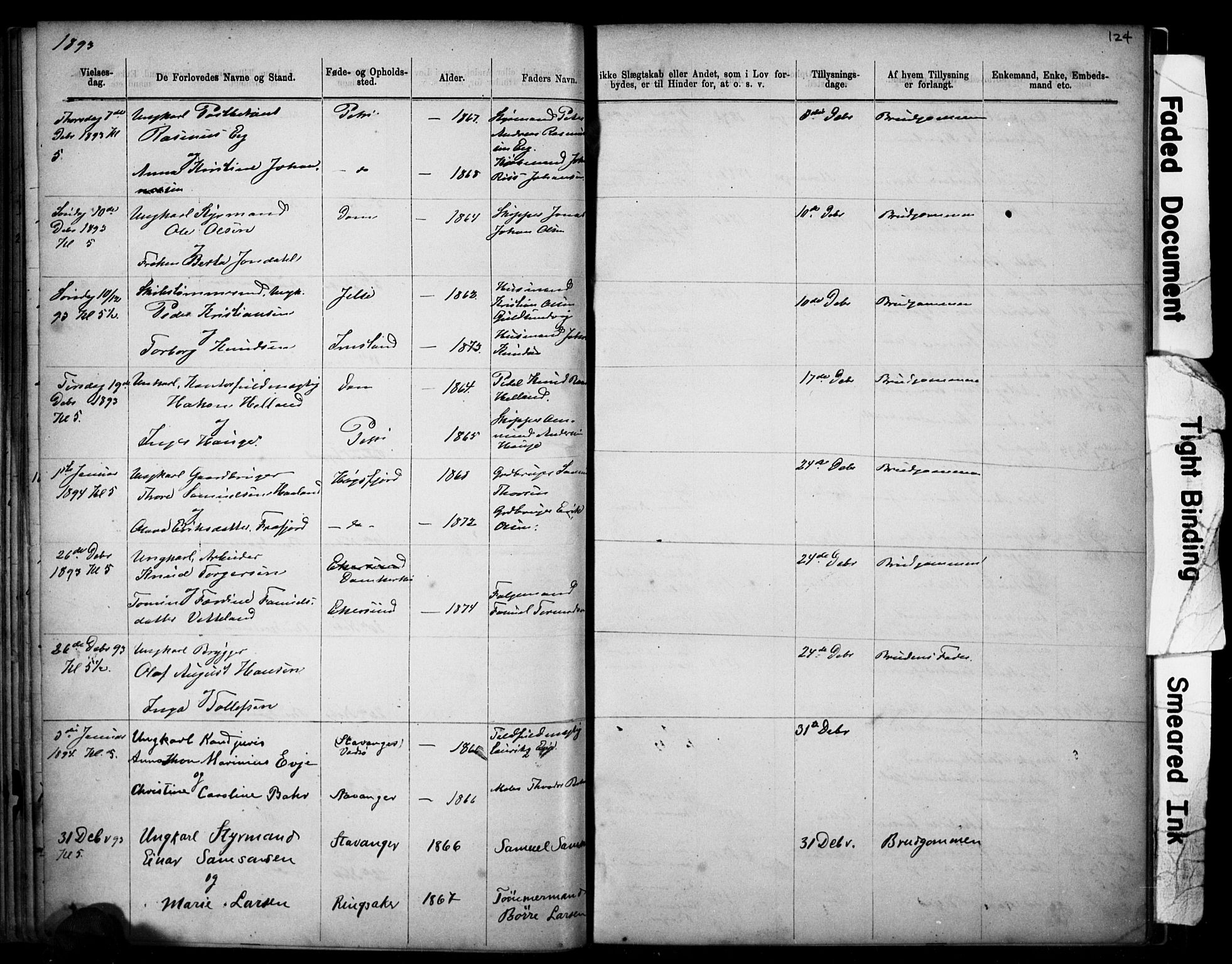 Domkirken sokneprestkontor, SAST/A-101812/001/30/30BB/L0014: Parish register (copy) no. B 14, 1875-1902, p. 124