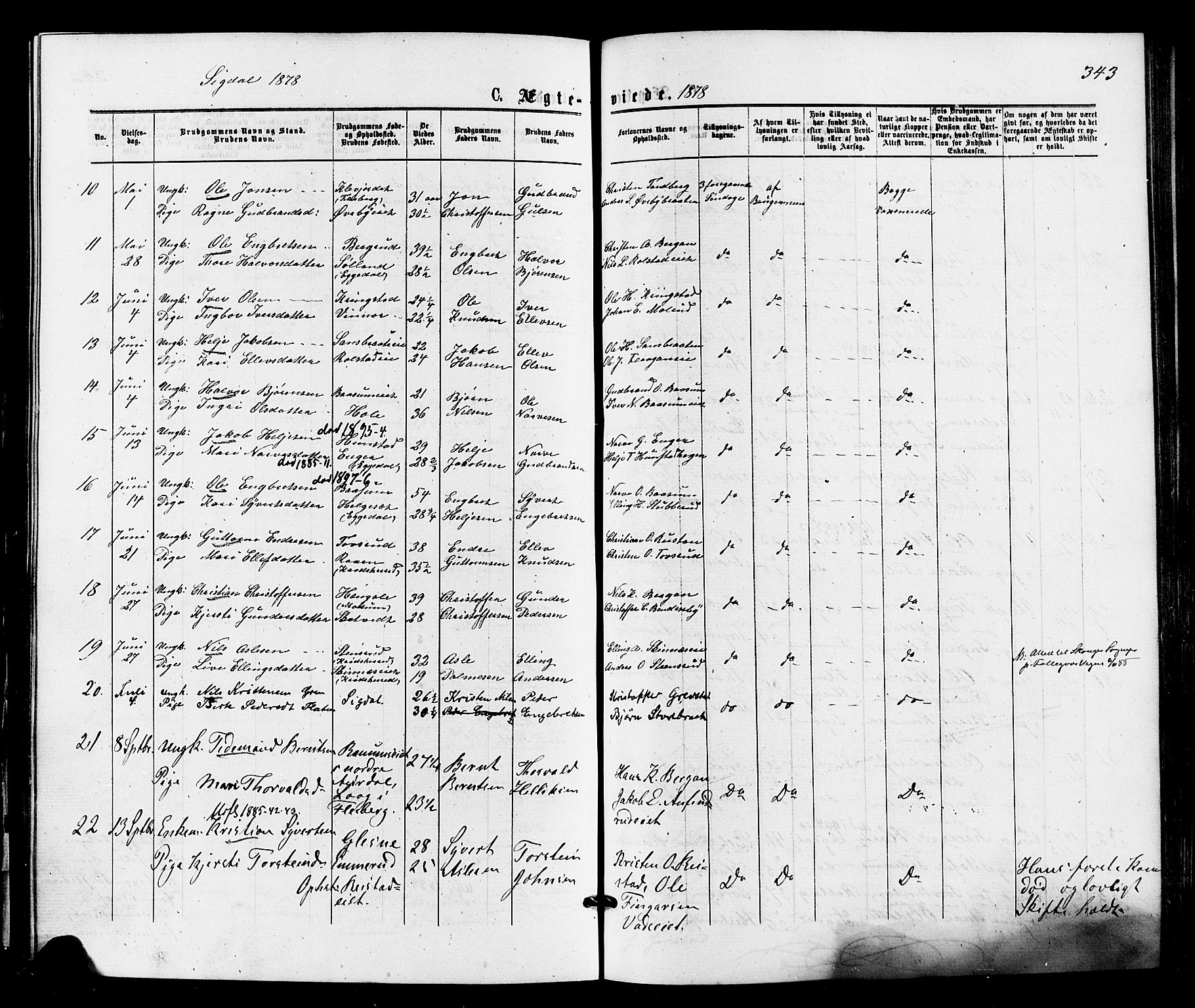 Sigdal kirkebøker, SAKO/A-245/F/Fa/L0010: Parish register (official) no. I 10 /1, 1872-1878, p. 343