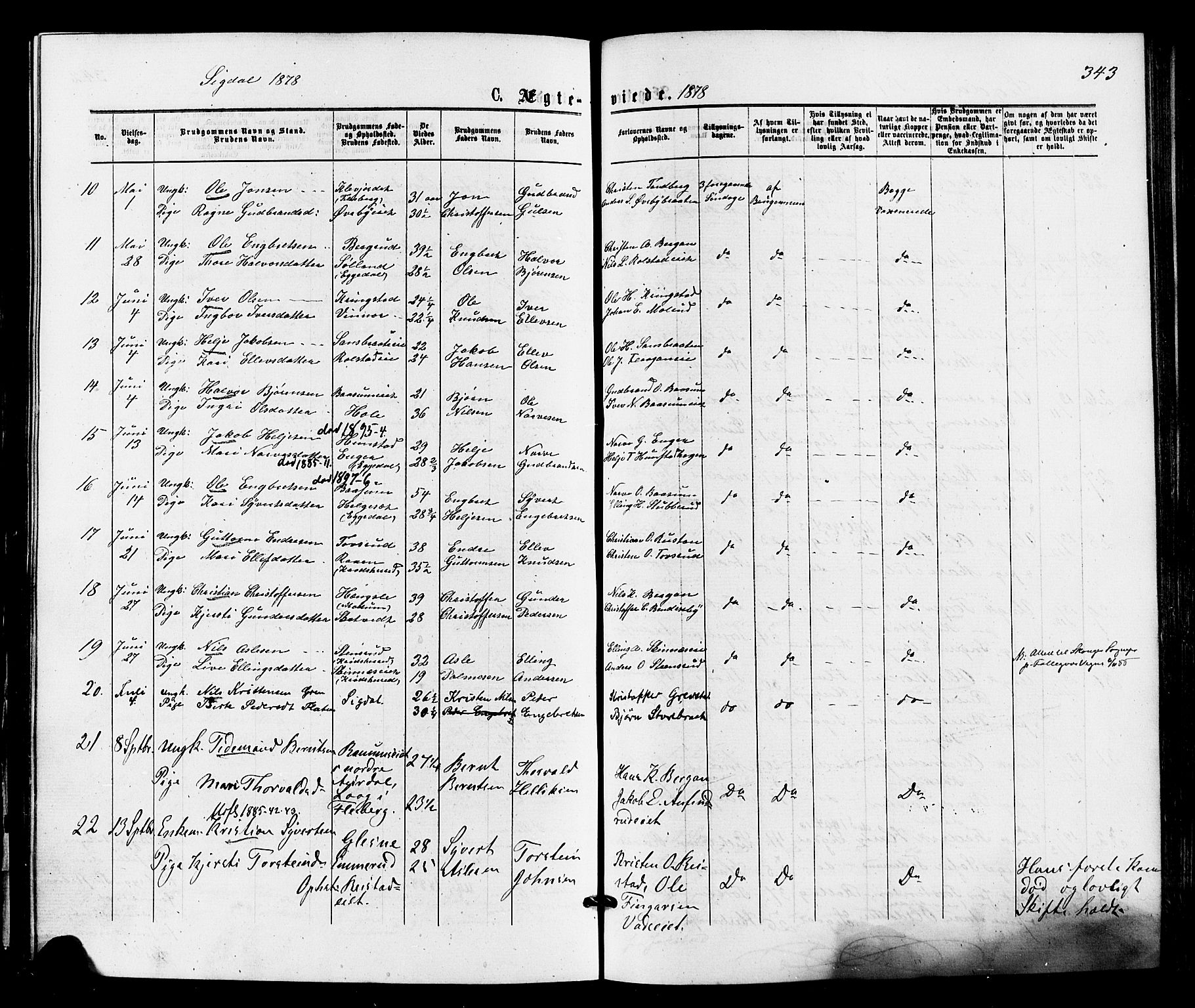 Sigdal kirkebøker, AV/SAKO-A-245/F/Fa/L0010: Parish register (official) no. I 10 /1, 1872-1878, p. 343