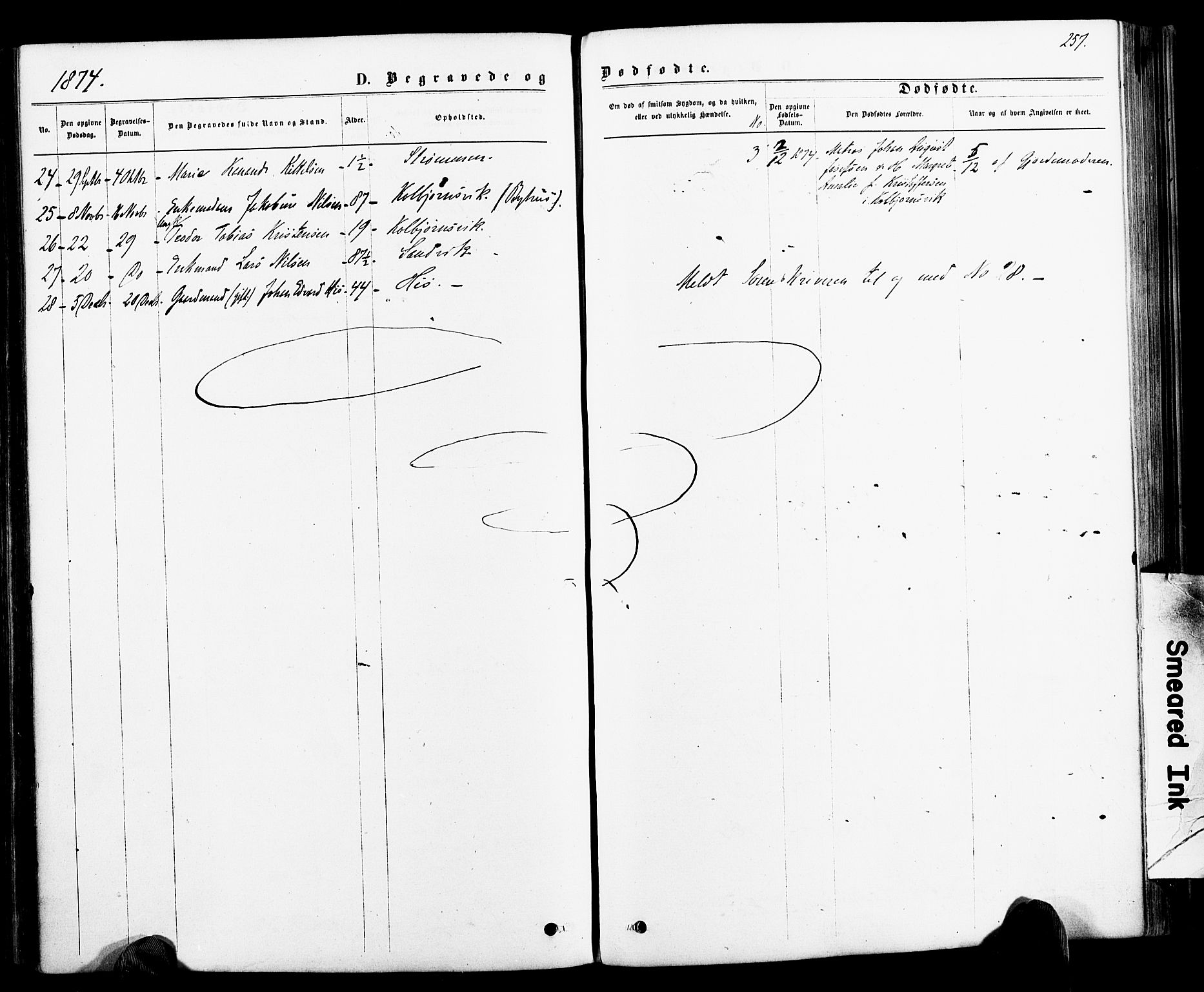 Hisøy sokneprestkontor, AV/SAK-1111-0020/F/Fa/L0002: Parish register (official) no. A 2, 1872-1880, p. 257