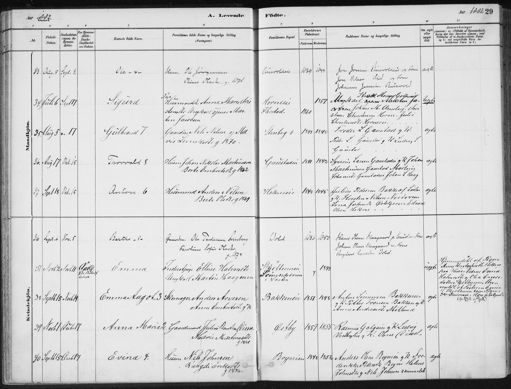 Romedal prestekontor, AV/SAH-PREST-004/K/L0010: Parish register (official) no. 10, 1880-1895, p. 29