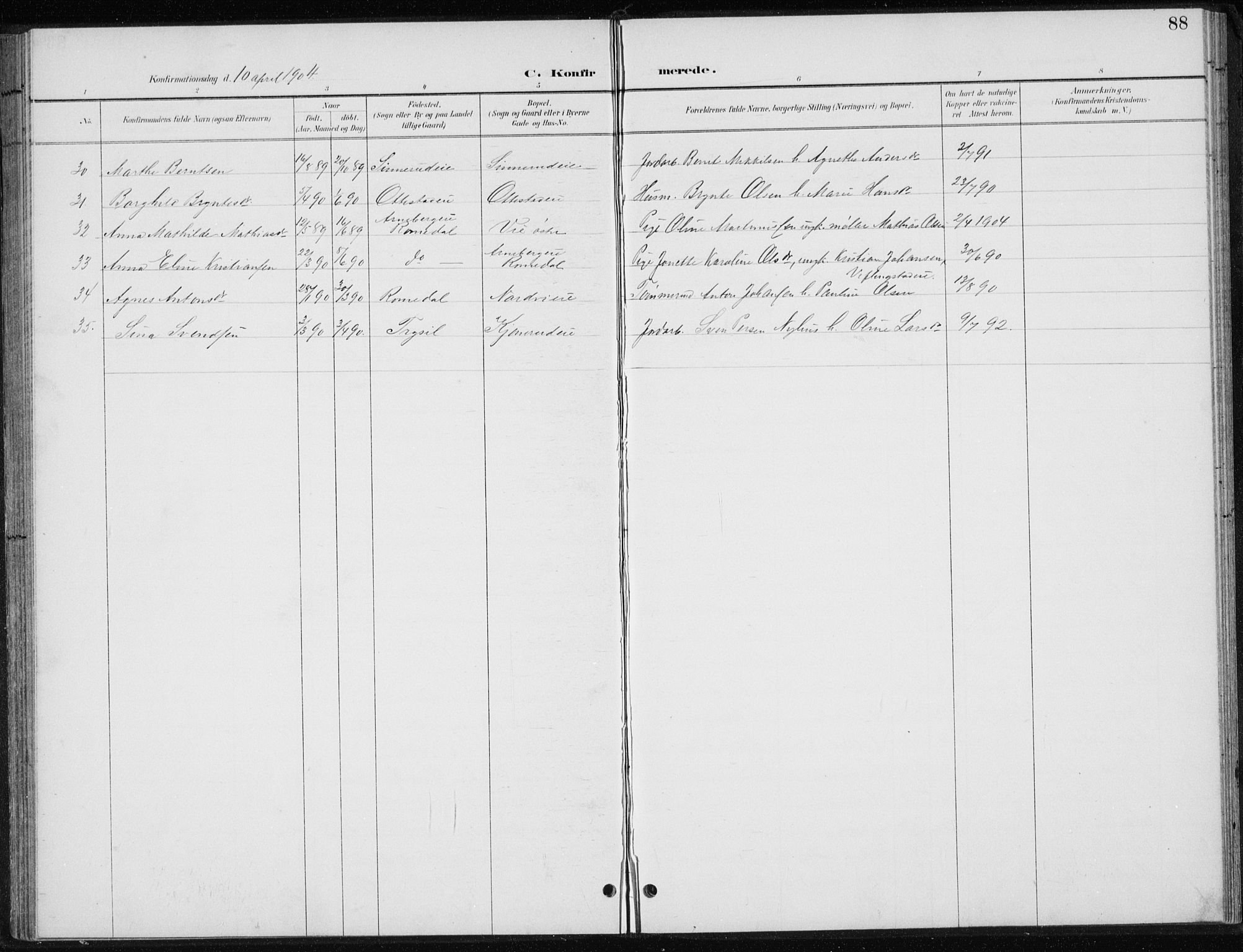 Stange prestekontor, AV/SAH-PREST-002/L/L0010: Parish register (copy) no. 10, 1894-1905, p. 88