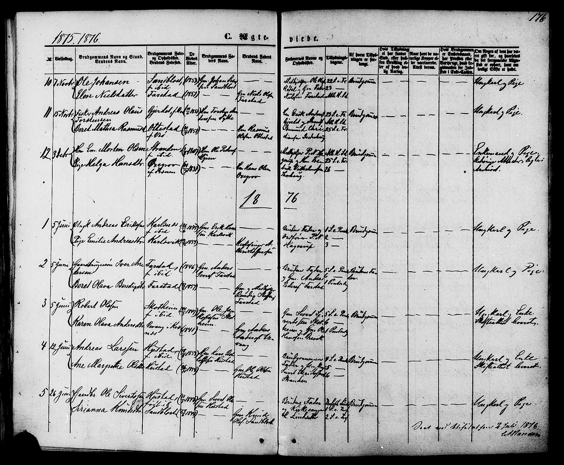 Ministerialprotokoller, klokkerbøker og fødselsregistre - Møre og Romsdal, SAT/A-1454/566/L0768: Parish register (official) no. 566A07, 1869-1881, p. 176