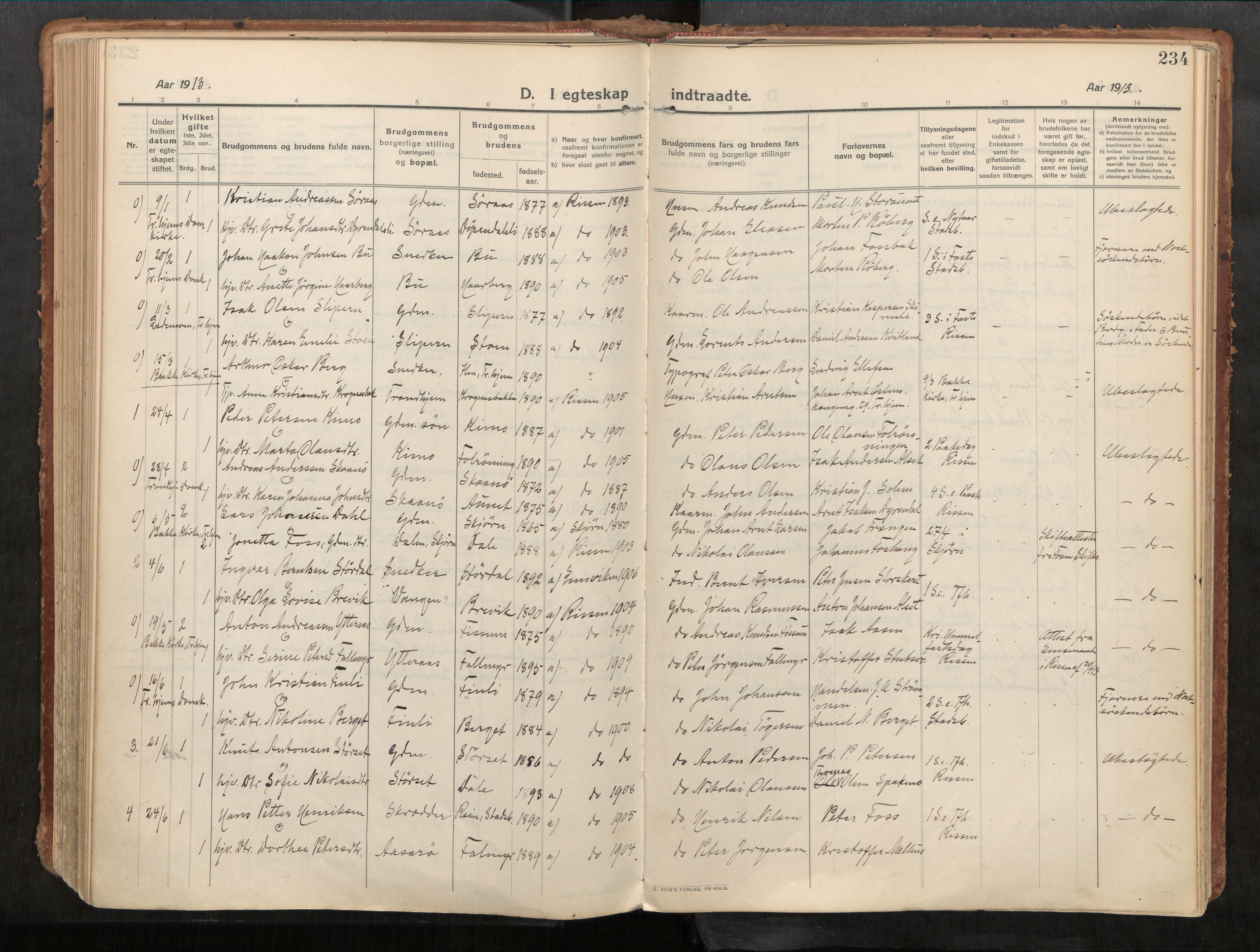 Stadsbygd sokneprestkontor, SAT/A-1117/1/I/I1/I1a/L0001: Parish register (official) no. 1, 1911-1929, p. 234
