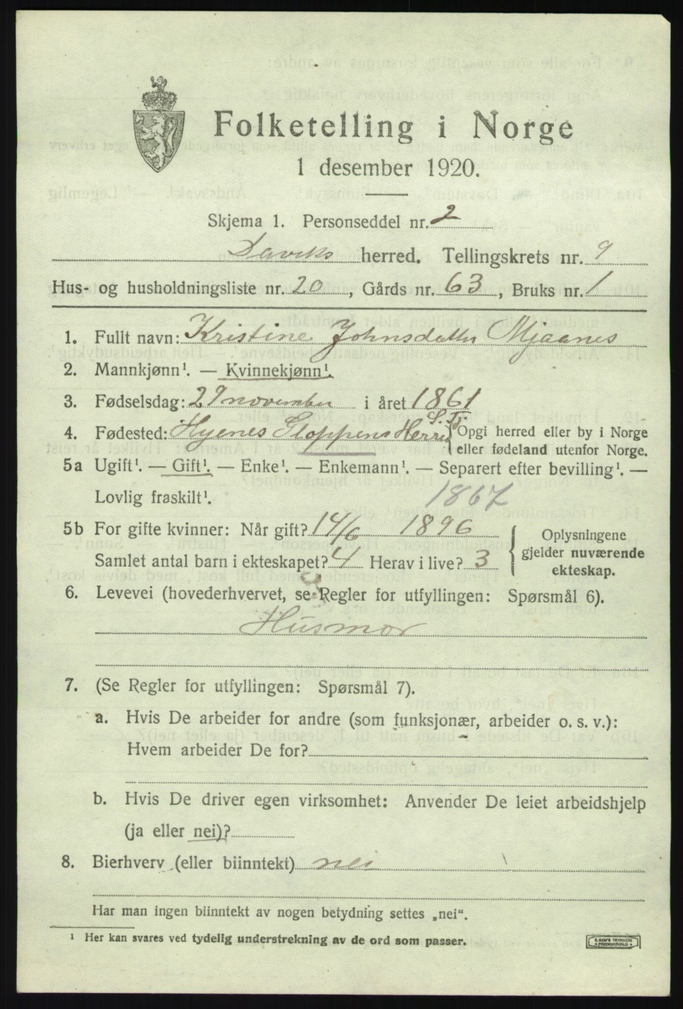 SAB, 1920 census for Davik, 1920, p. 5045