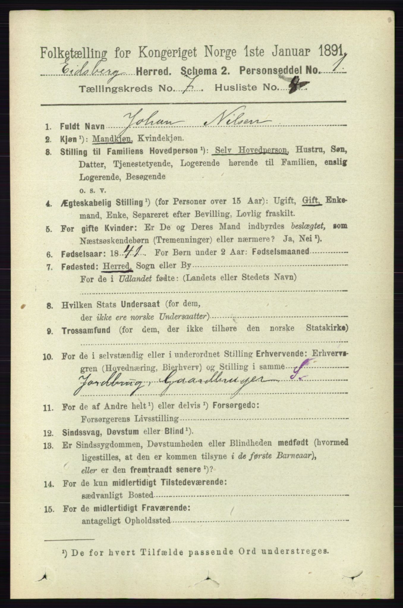 RA, 1891 census for 0125 Eidsberg, 1891, p. 4160