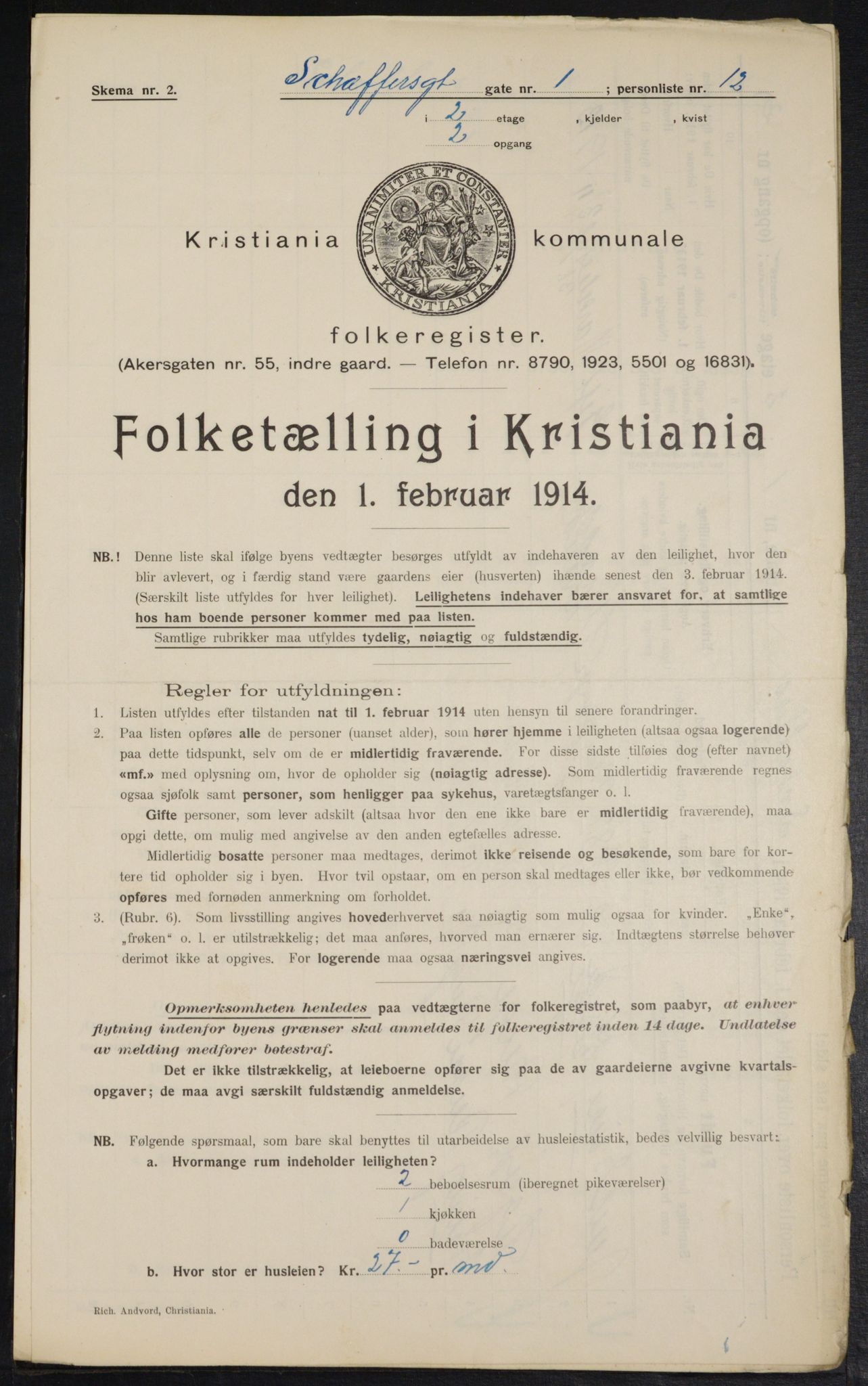 OBA, Municipal Census 1914 for Kristiania, 1914, p. 92777