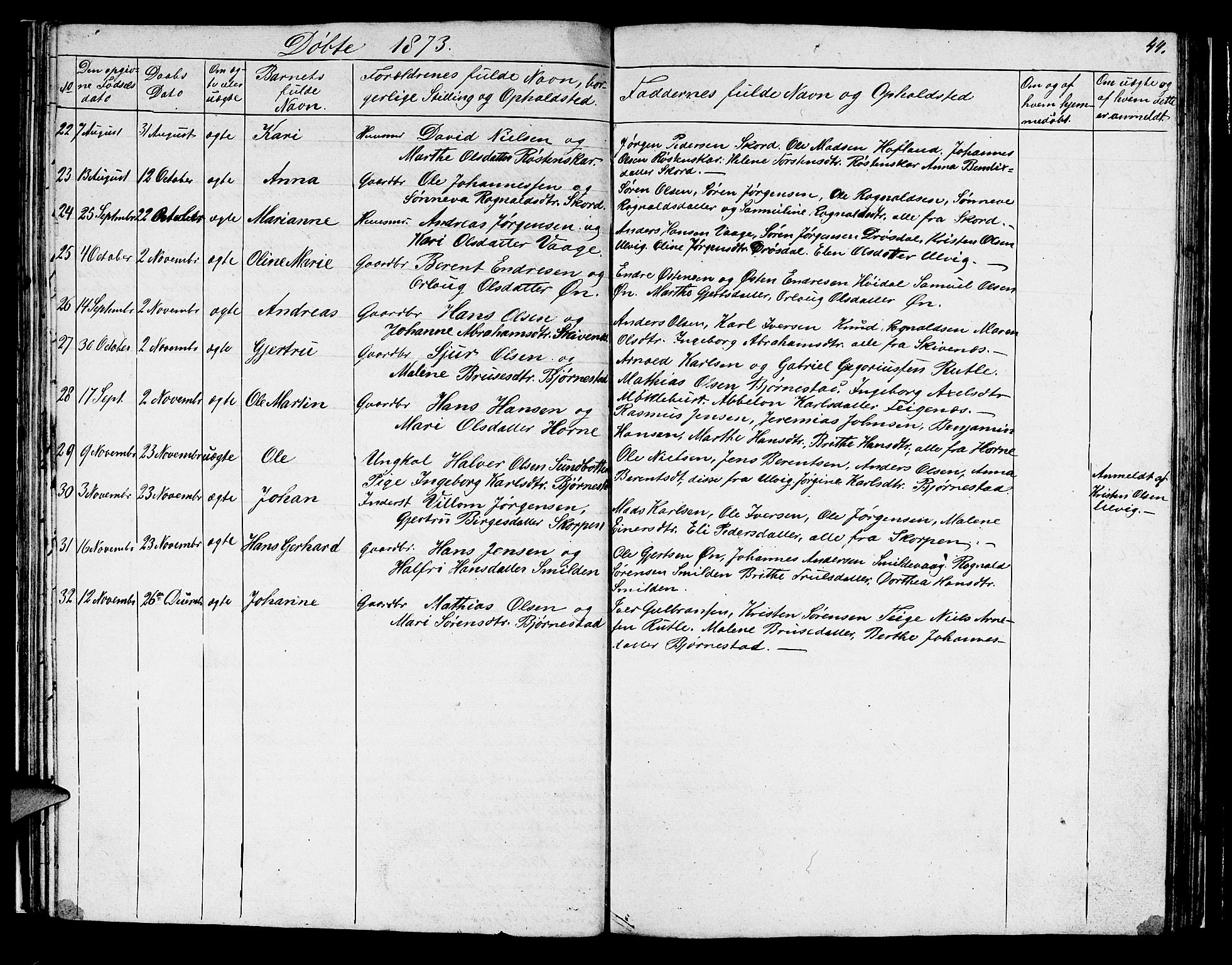 Hyllestad sokneprestembete, AV/SAB-A-80401: Parish register (copy) no. C 1, 1853-1873, p. 44