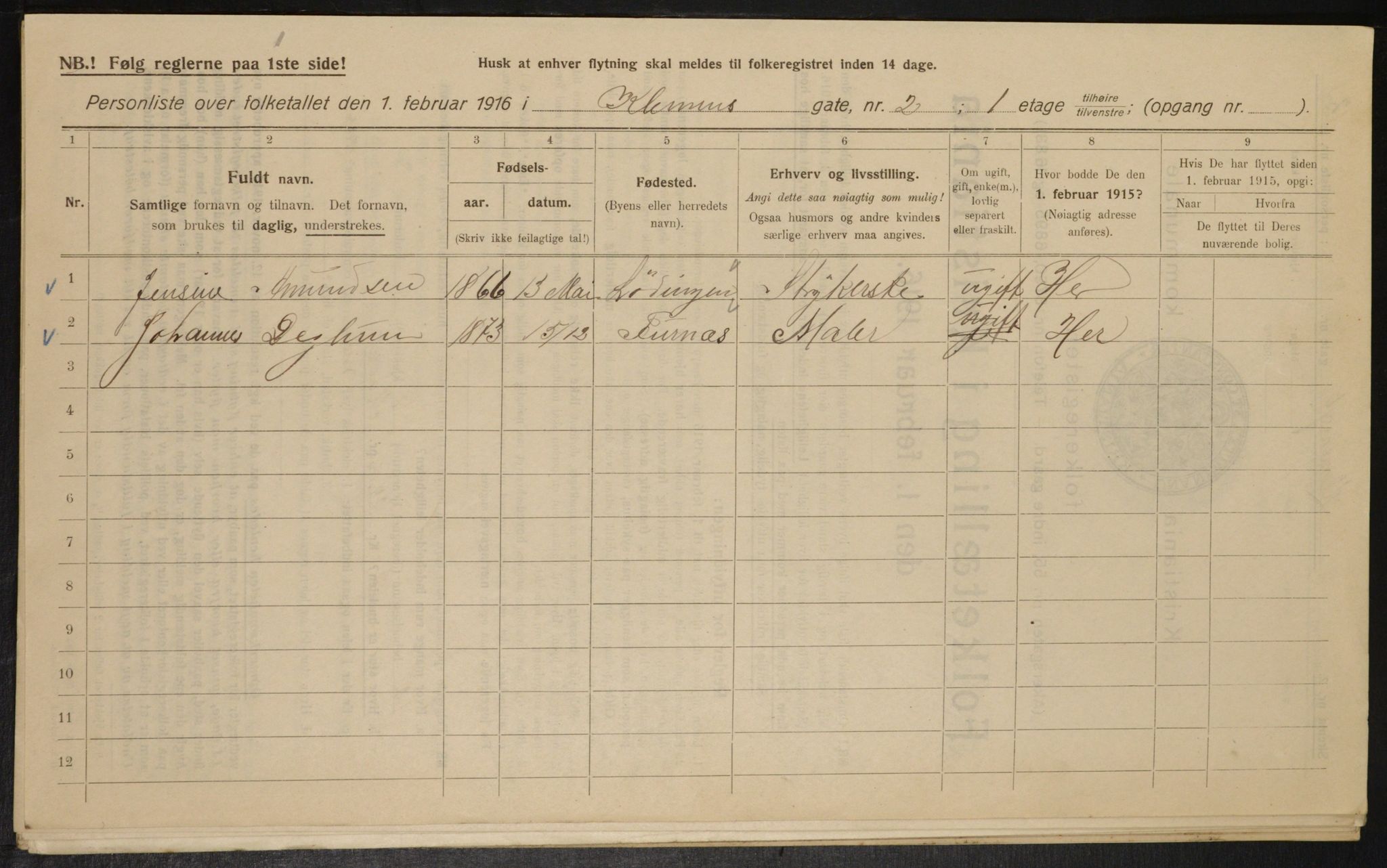 OBA, Municipal Census 1916 for Kristiania, 1916, p. 12853