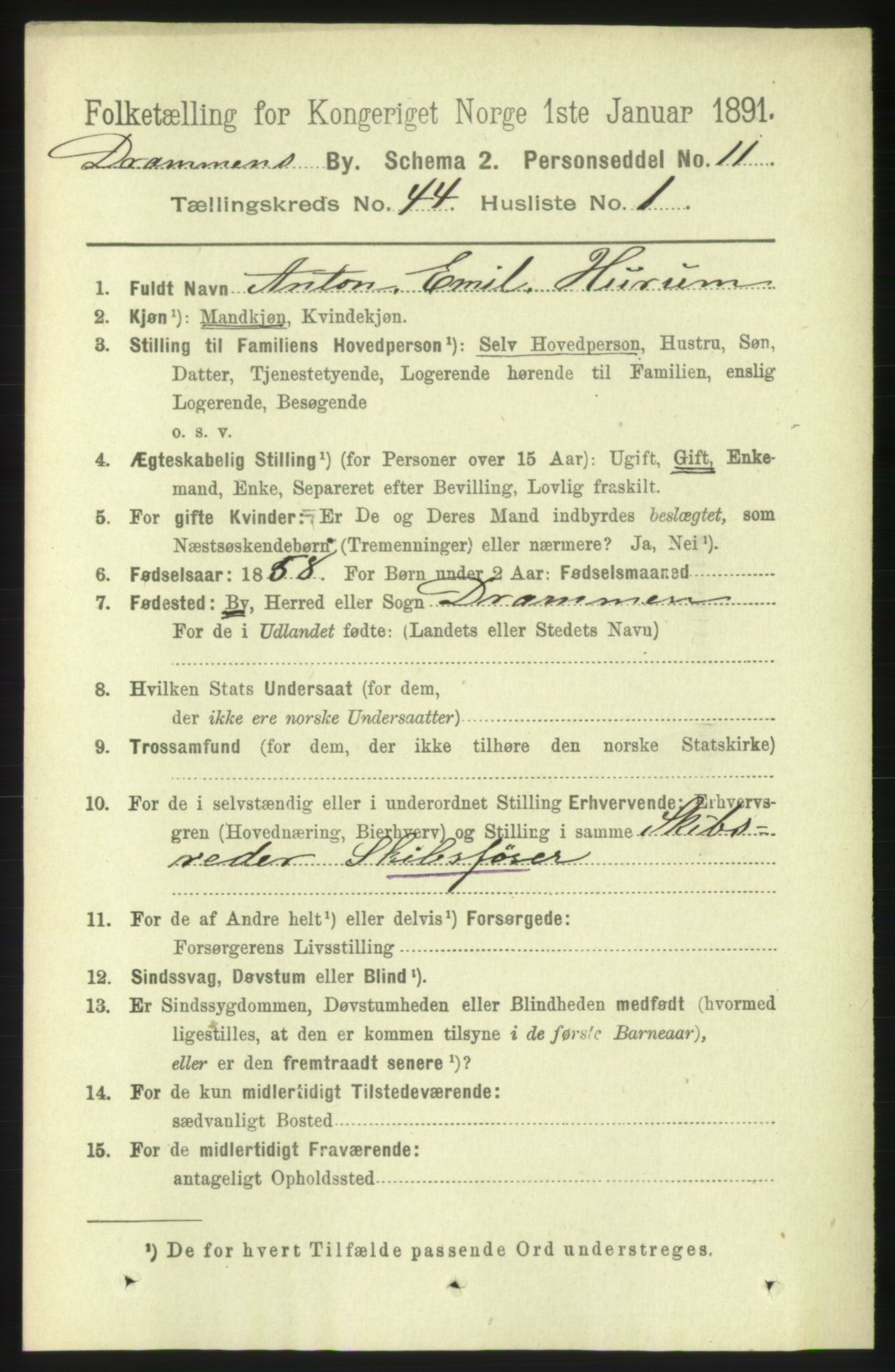 RA, 1891 census for 0602 Drammen, 1891, p. 25406