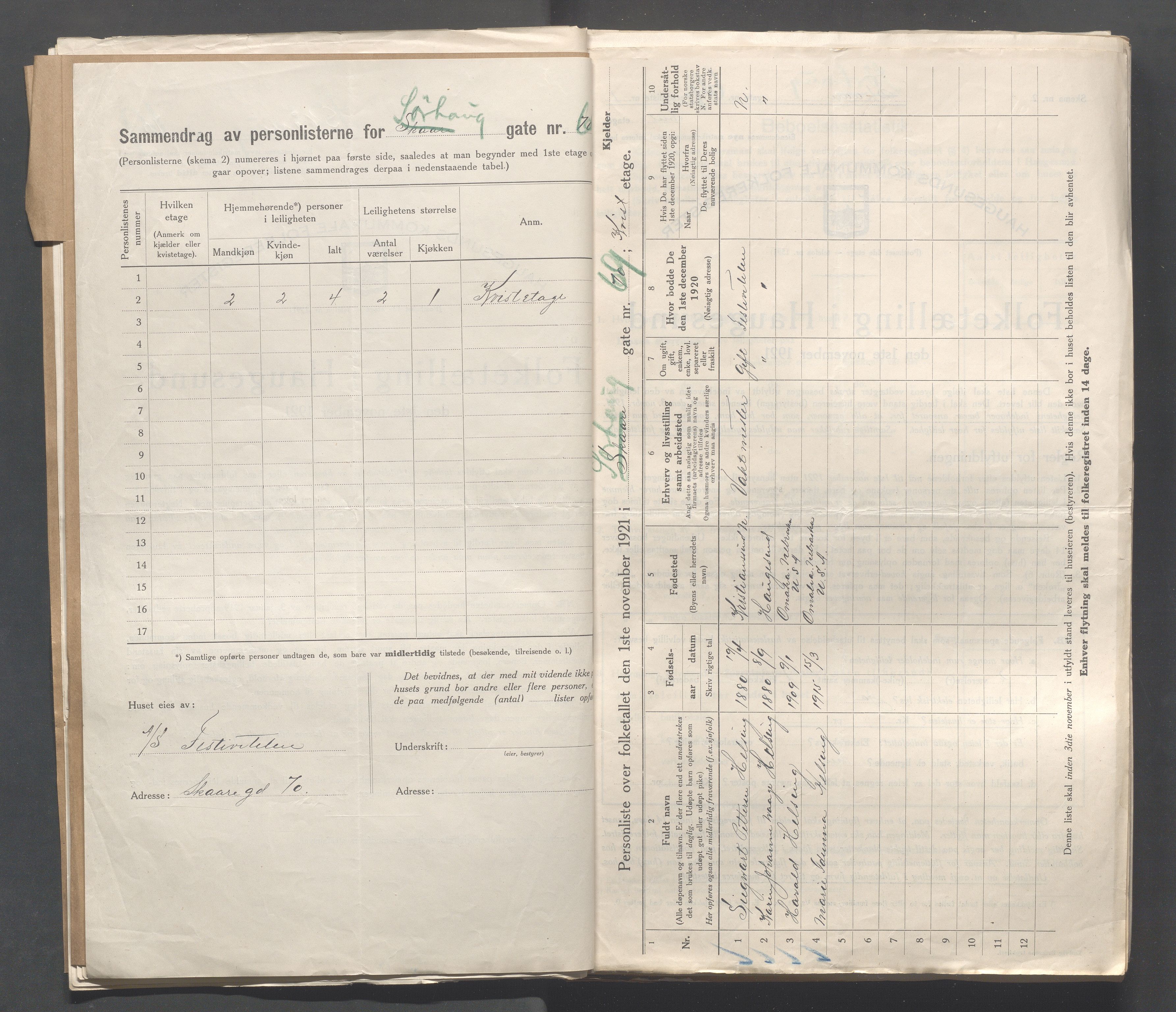 IKAR, Local census 1.11.1921 for Haugesund, 1921, p. 4992