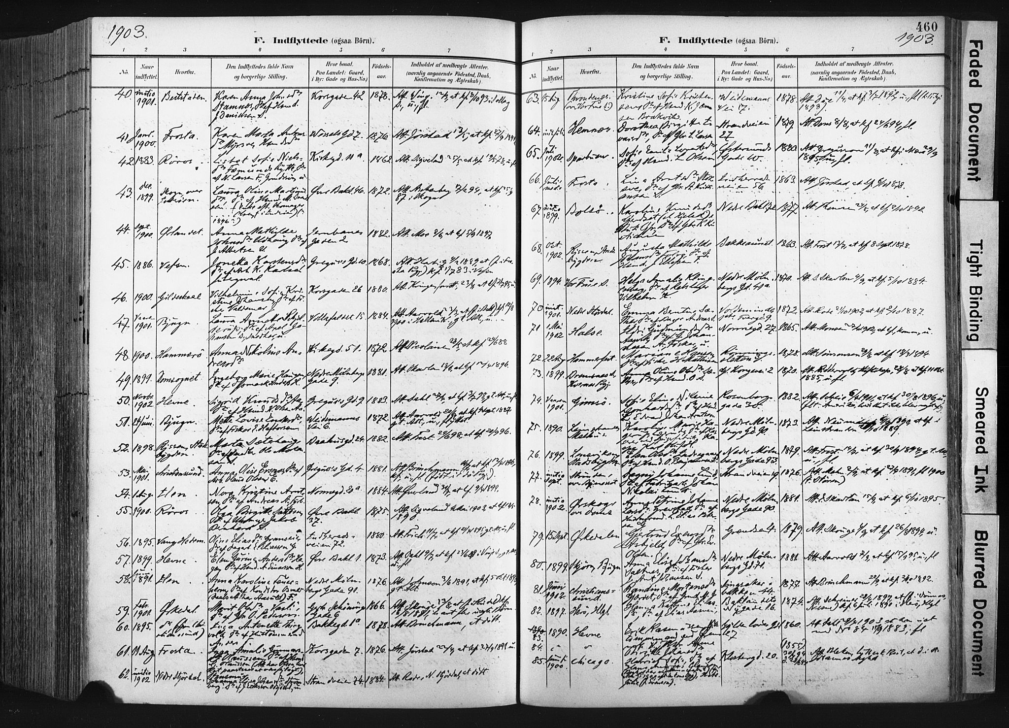 Ministerialprotokoller, klokkerbøker og fødselsregistre - Sør-Trøndelag, AV/SAT-A-1456/604/L0201: Parish register (official) no. 604A21, 1901-1911, p. 460