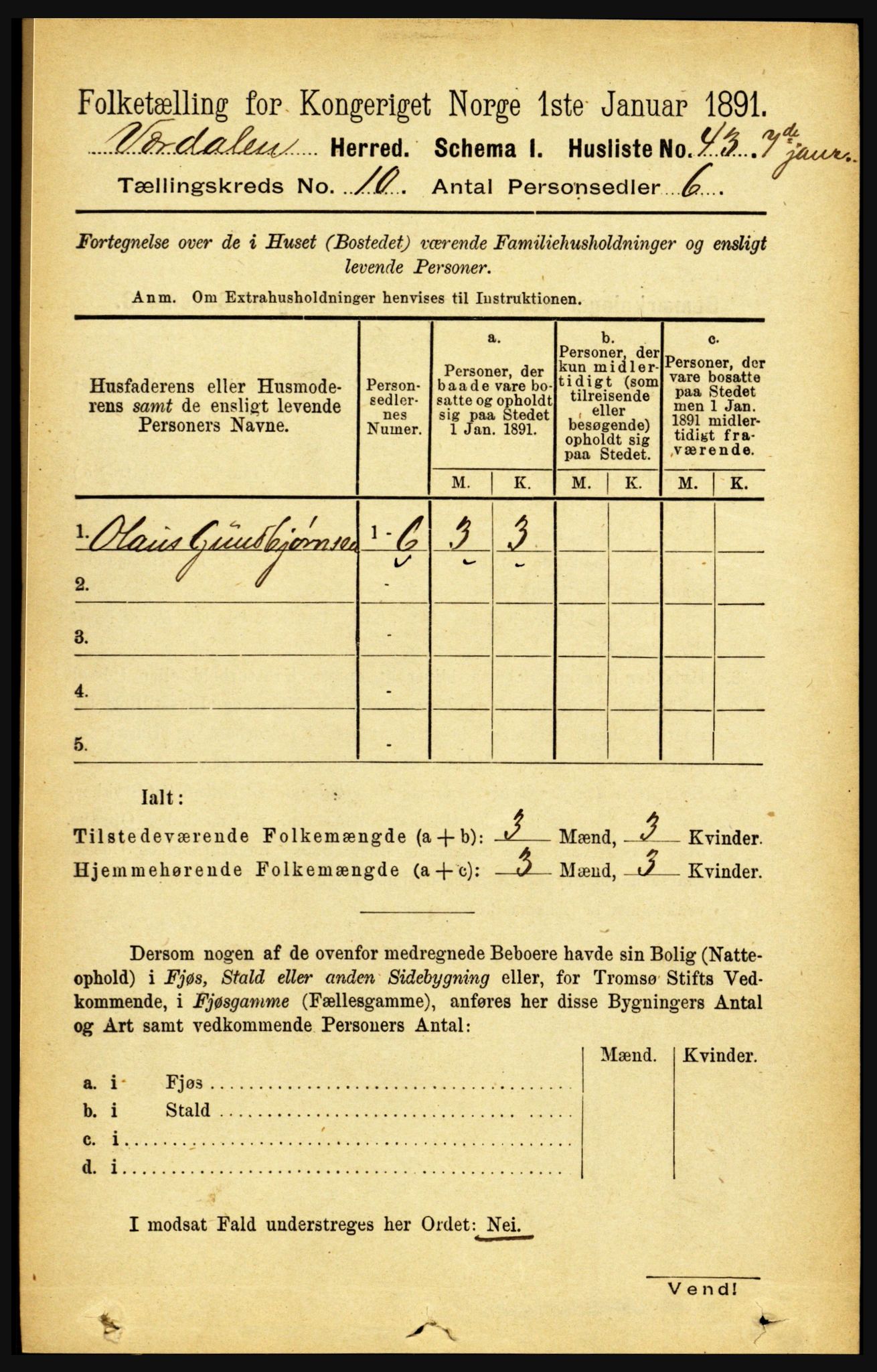 RA, 1891 census for 1721 Verdal, 1891, p. 5585