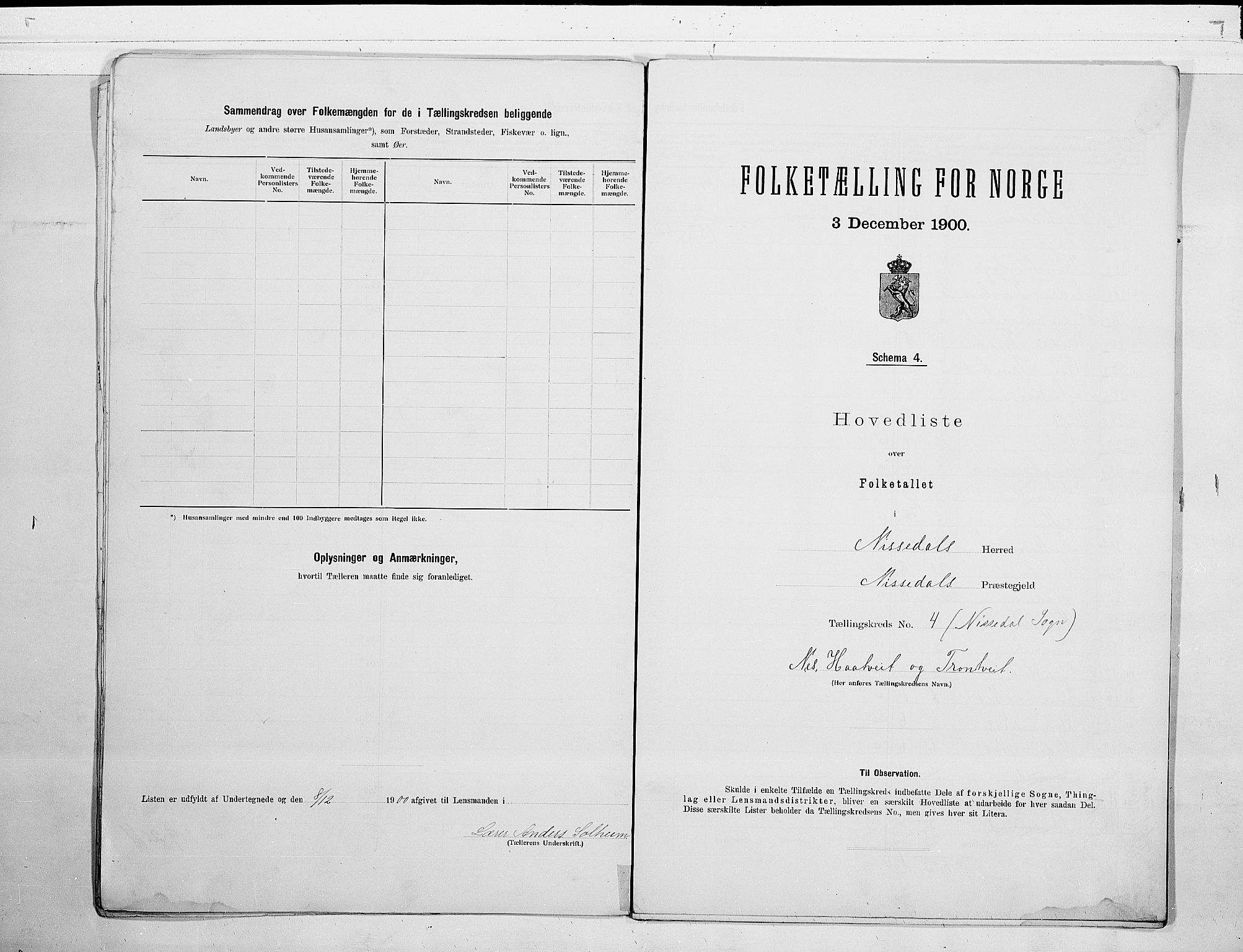 SAKO, 1900 census for Nissedal, 1900, p. 10
