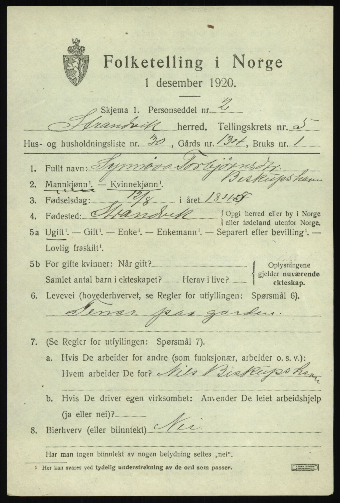 SAB, 1920 census for Strandvik, 1920, p. 4318