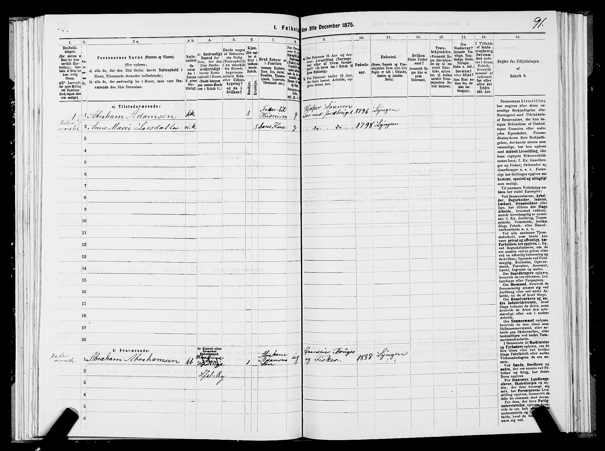 SATØ, 1875 census for 2016L Hammerfest/Hammerfest og Kvalsund, 1875, p. 2091