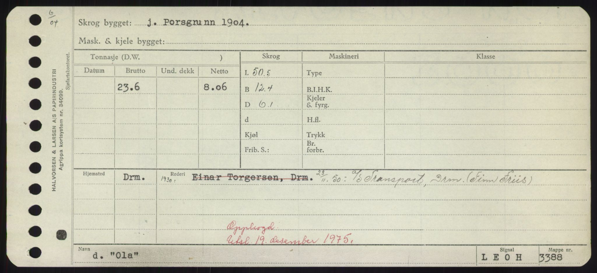 Sjøfartsdirektoratet med forløpere, Skipsmålingen, RA/S-1627/H/Hd/L0028: Fartøy, O, p. 165