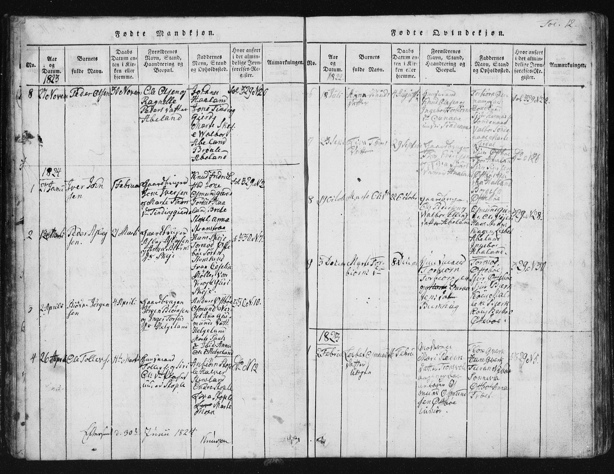 Vikedal sokneprestkontor, SAST/A-101840/01/V: Parish register (copy) no. B 2, 1816-1863, p. 12