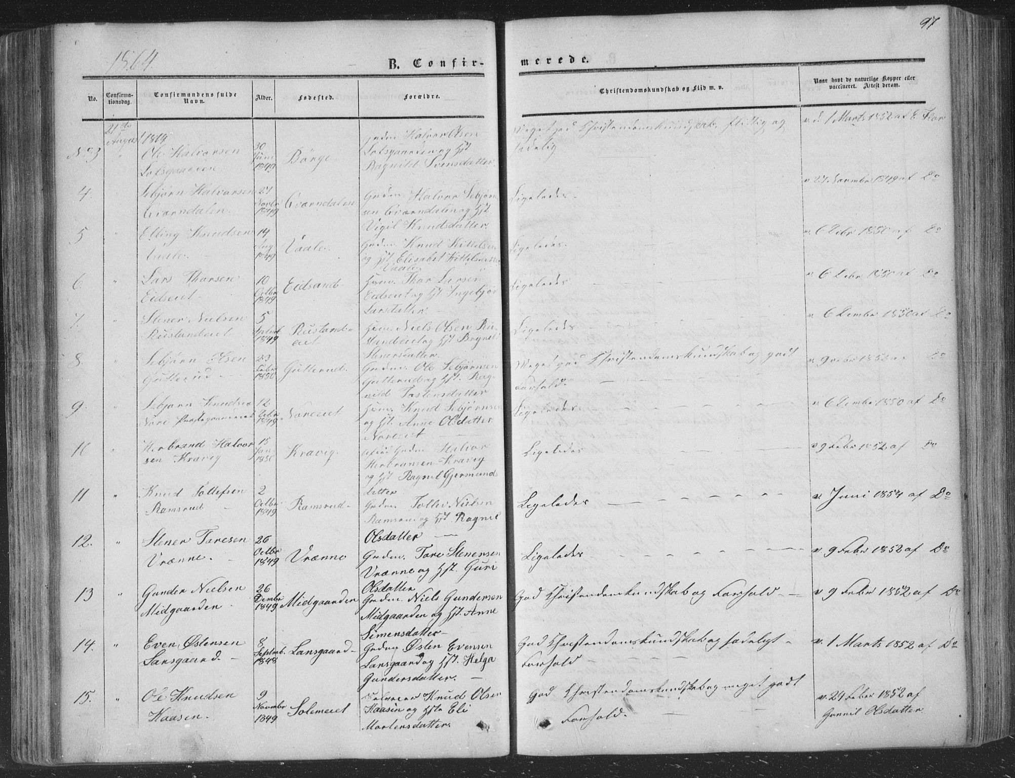 Nore kirkebøker, AV/SAKO-A-238/F/Fa/L0002: Parish register (official) no. I 2, 1856-1871, p. 97