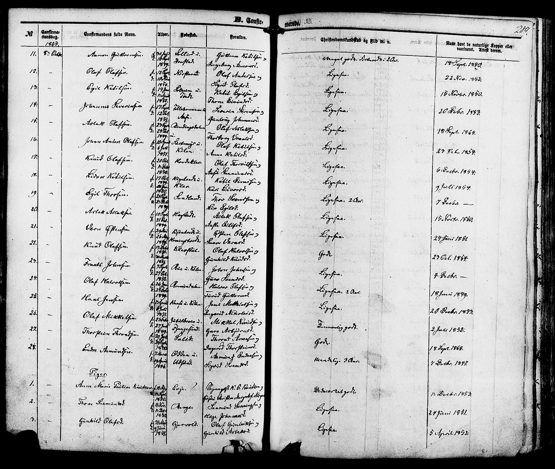 Kviteseid kirkebøker, AV/SAKO-A-276/F/Fa/L0007: Parish register (official) no. I 7, 1859-1881, p. 289