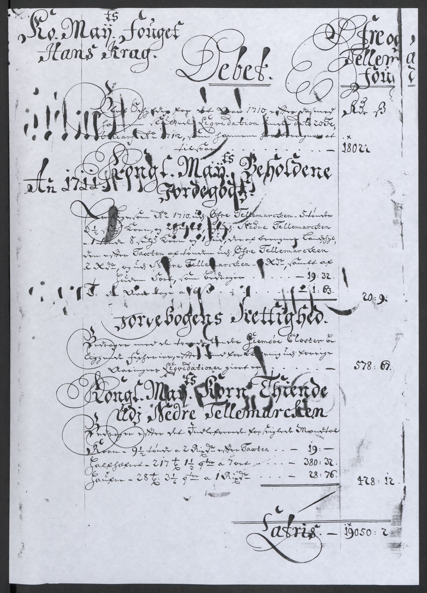 Rentekammeret inntil 1814, Reviderte regnskaper, Fogderegnskap, AV/RA-EA-4092/R36/L2120: Fogderegnskap Øvre og Nedre Telemark og Bamble, 1711, p. 5