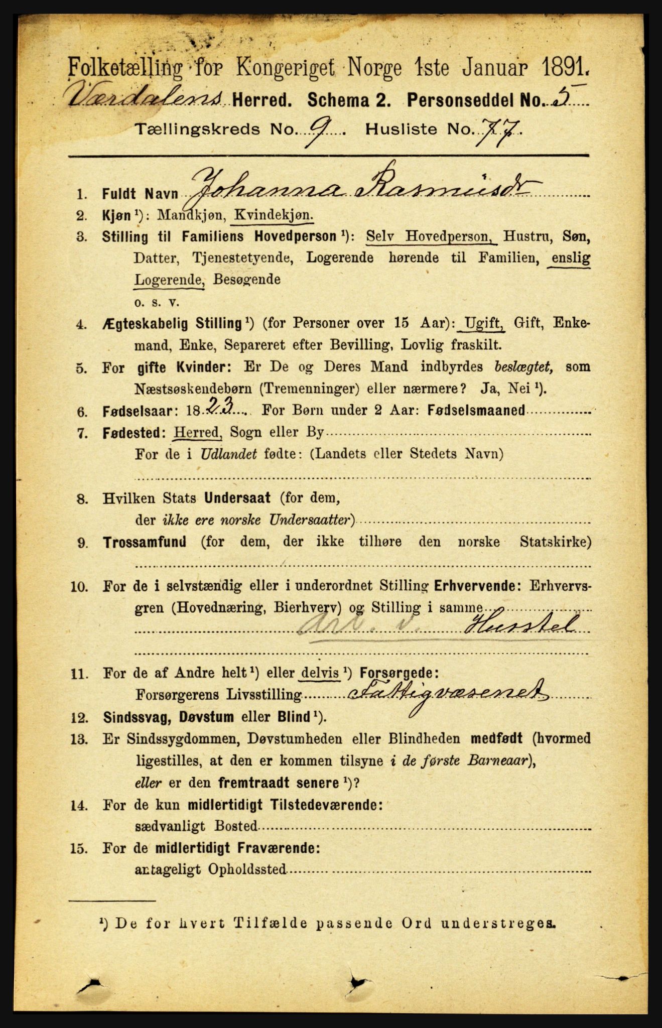 RA, 1891 census for 1721 Verdal, 1891, p. 5501