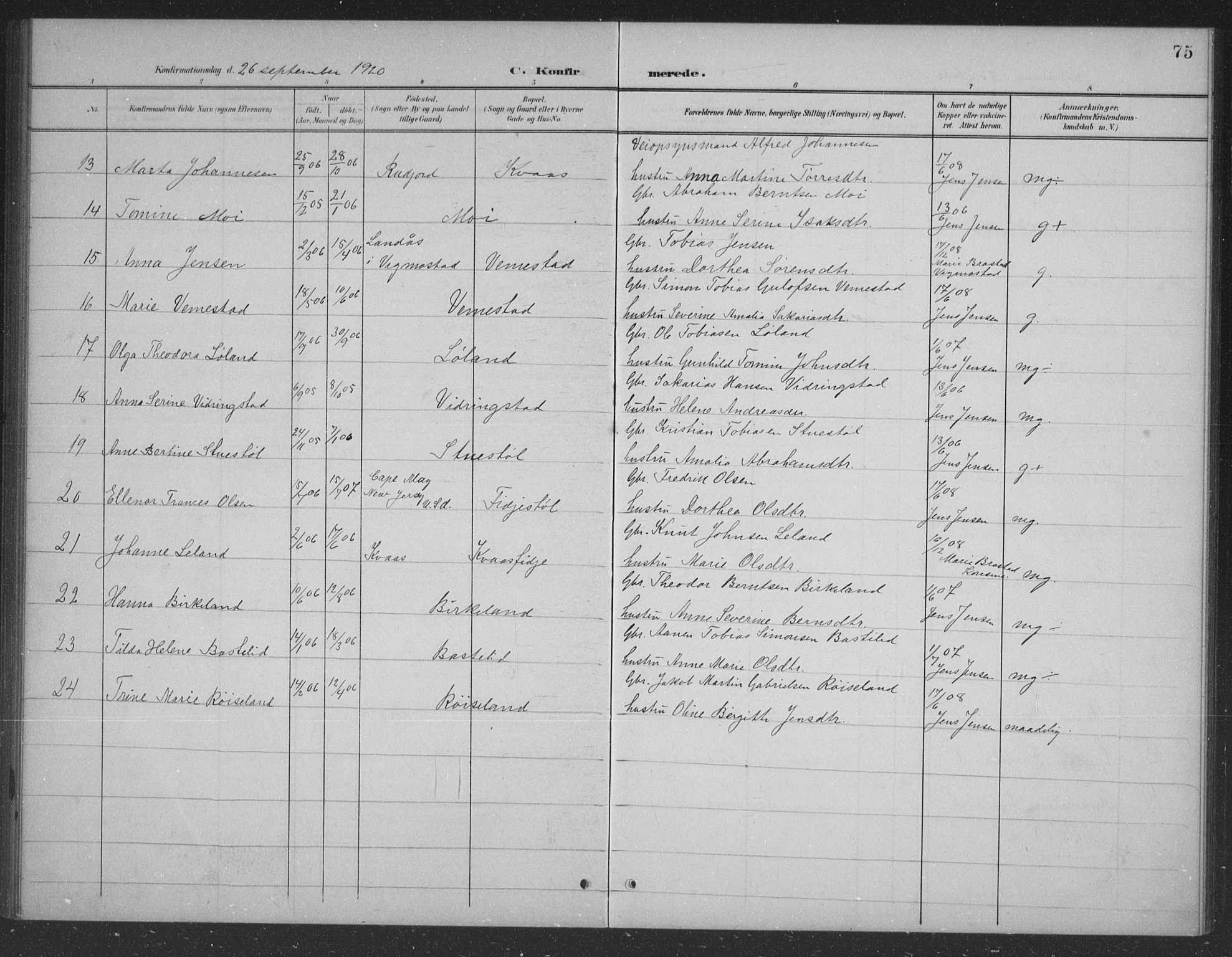 Lyngdal sokneprestkontor, SAK/1111-0029/F/Fb/Fbb/L0002: Parish register (copy) no. B 2, 1901-1934, p. 75