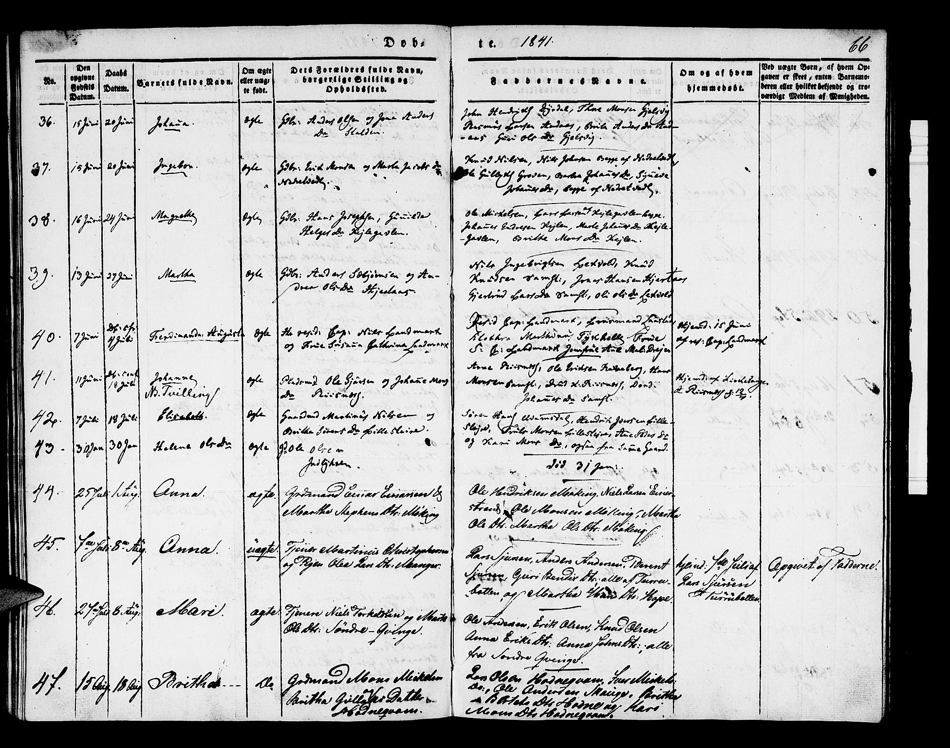 Lindås Sokneprestembete, AV/SAB-A-76701/H/Haa/Haaa/L0009: Parish register (official) no. A 9, 1835-1841, p. 66