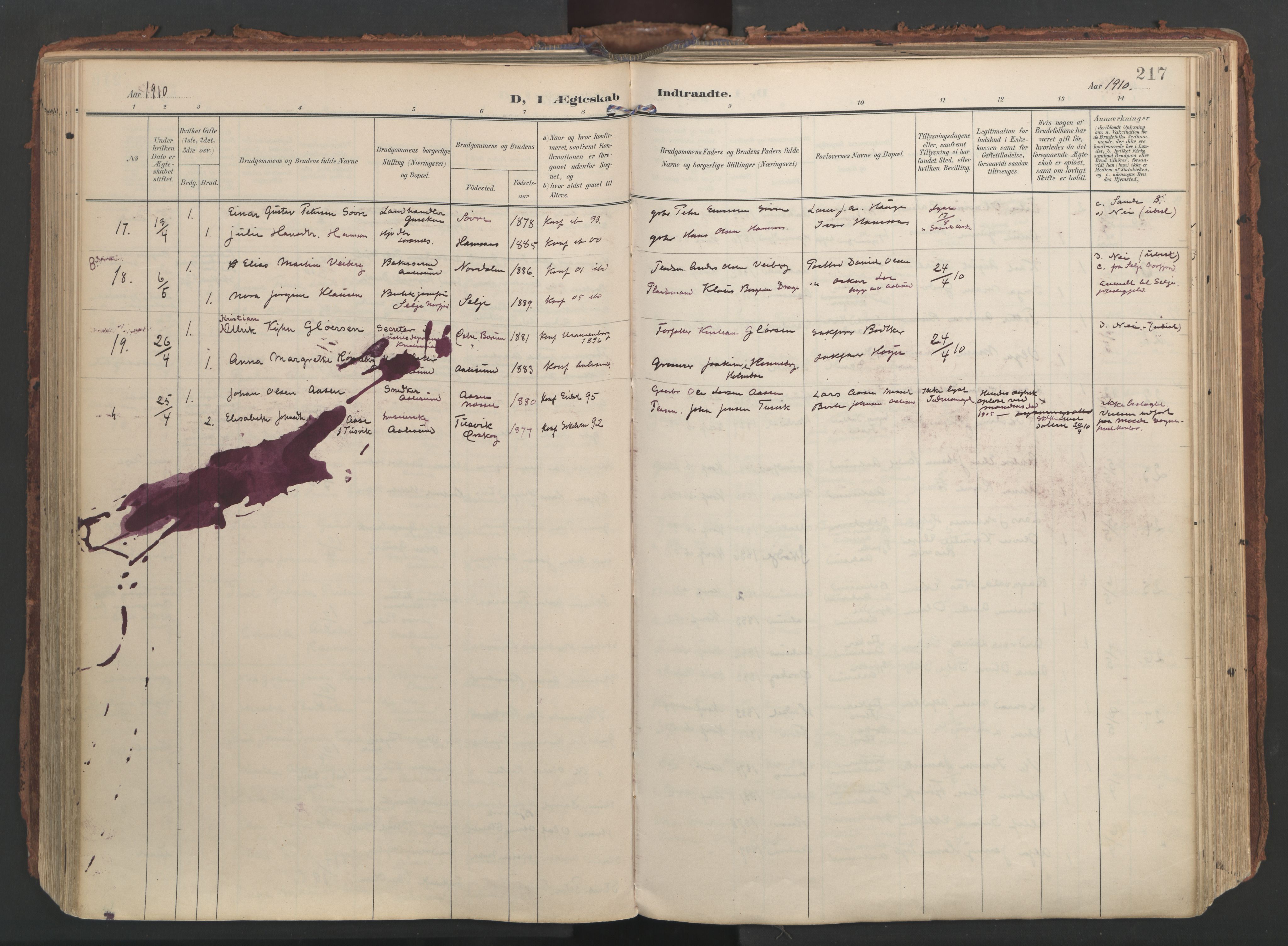 Ministerialprotokoller, klokkerbøker og fødselsregistre - Møre og Romsdal, AV/SAT-A-1454/529/L0459: Parish register (official) no. 529A09, 1904-1917, p. 217