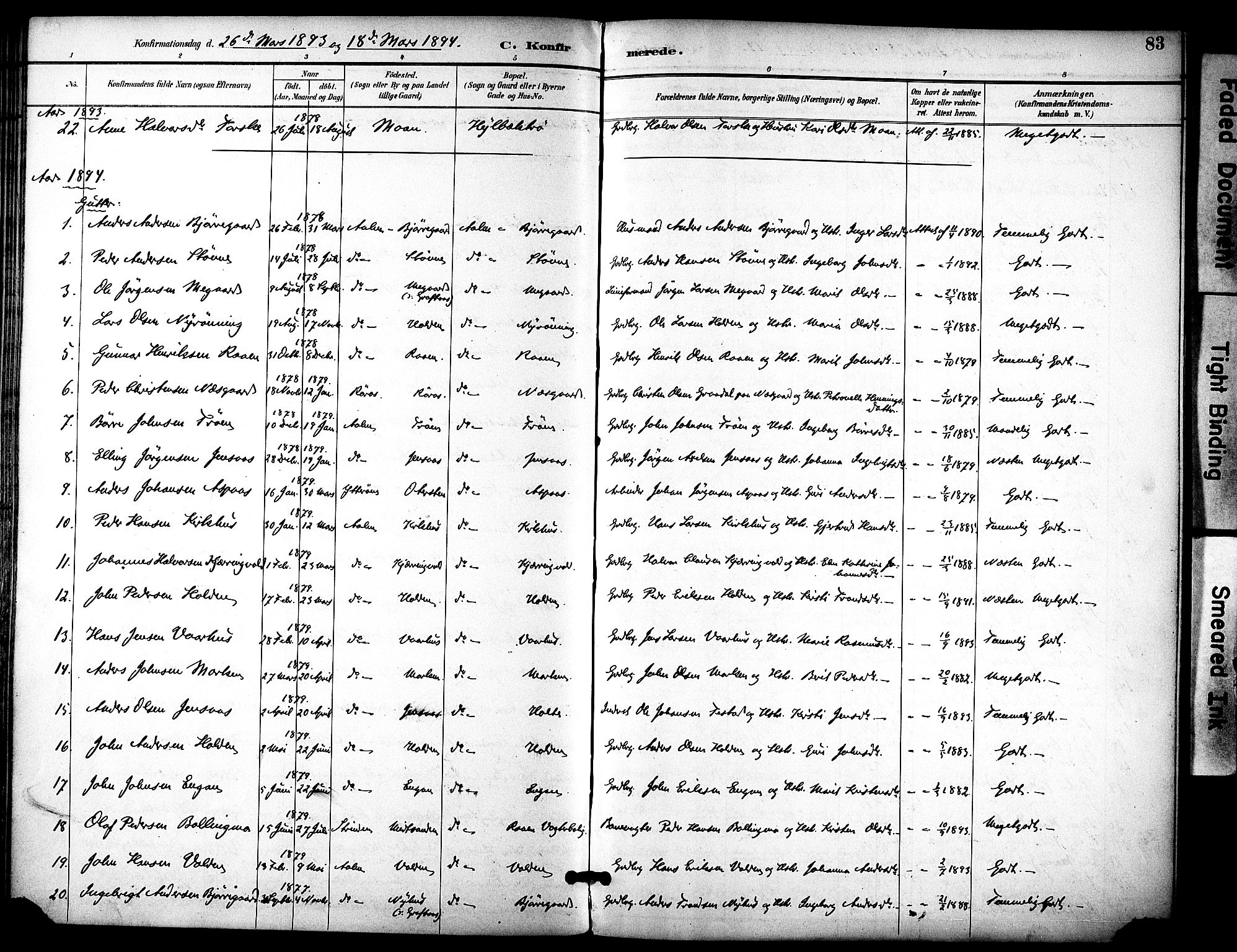 Ministerialprotokoller, klokkerbøker og fødselsregistre - Sør-Trøndelag, SAT/A-1456/686/L0984: Parish register (official) no. 686A02, 1891-1906, p. 83