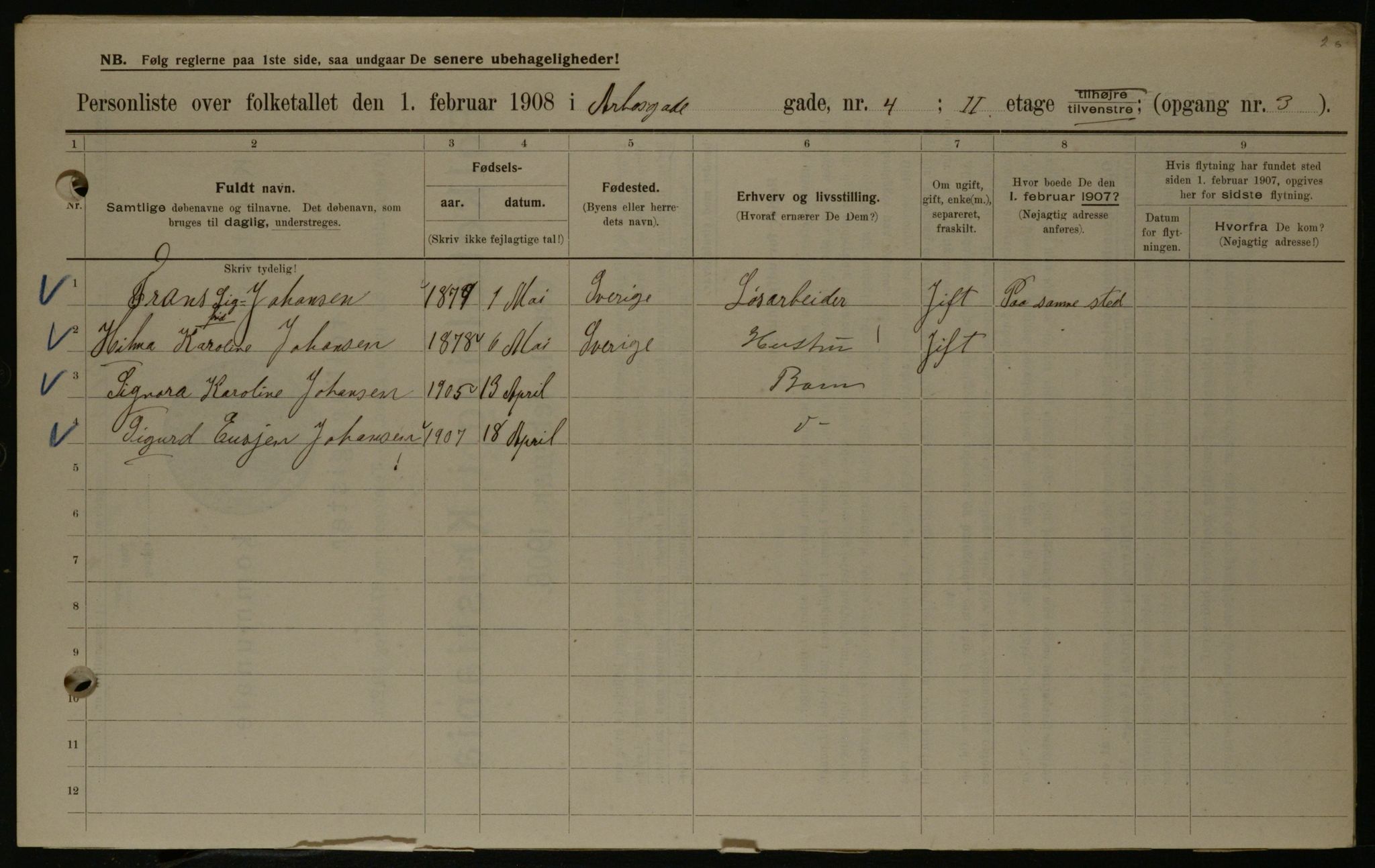 OBA, Municipal Census 1908 for Kristiania, 1908, p. 2090